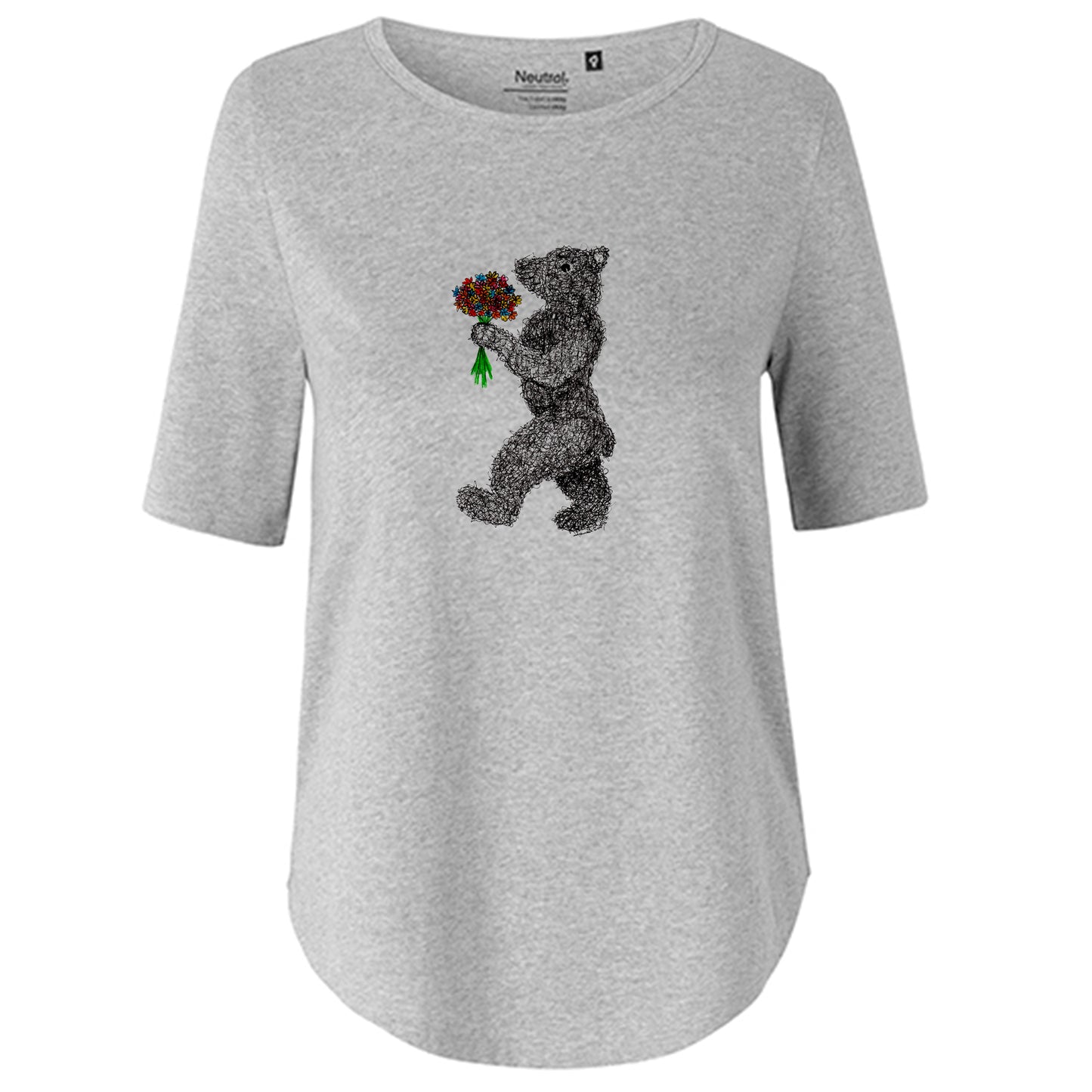 T-Shirt Damen FairTrade Oversized Half Sleeve "Blumenbär"