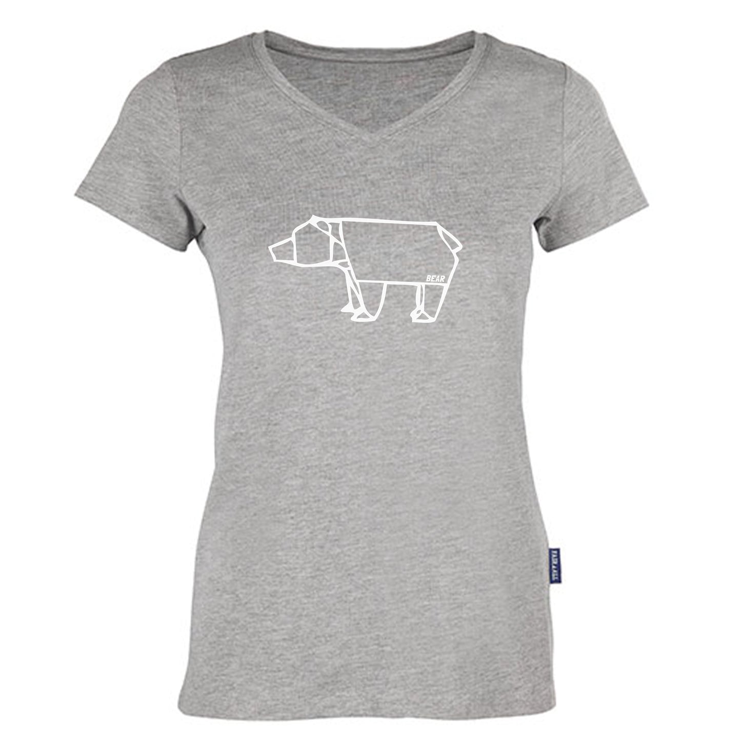 Damen V-Neck T-Shirt / 100% Bio-BW / Motiv: Bear origami