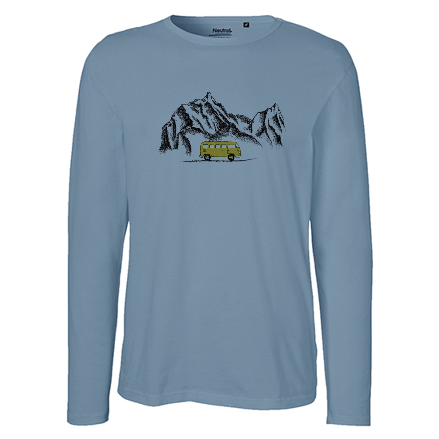 Herren FairTrade Longsleeve Shirt | Motiv"Berg Camper - gezeichnet" | 100% Bio-Baumwolle und aus nachhaltiger Produktion | Größen S-3XL