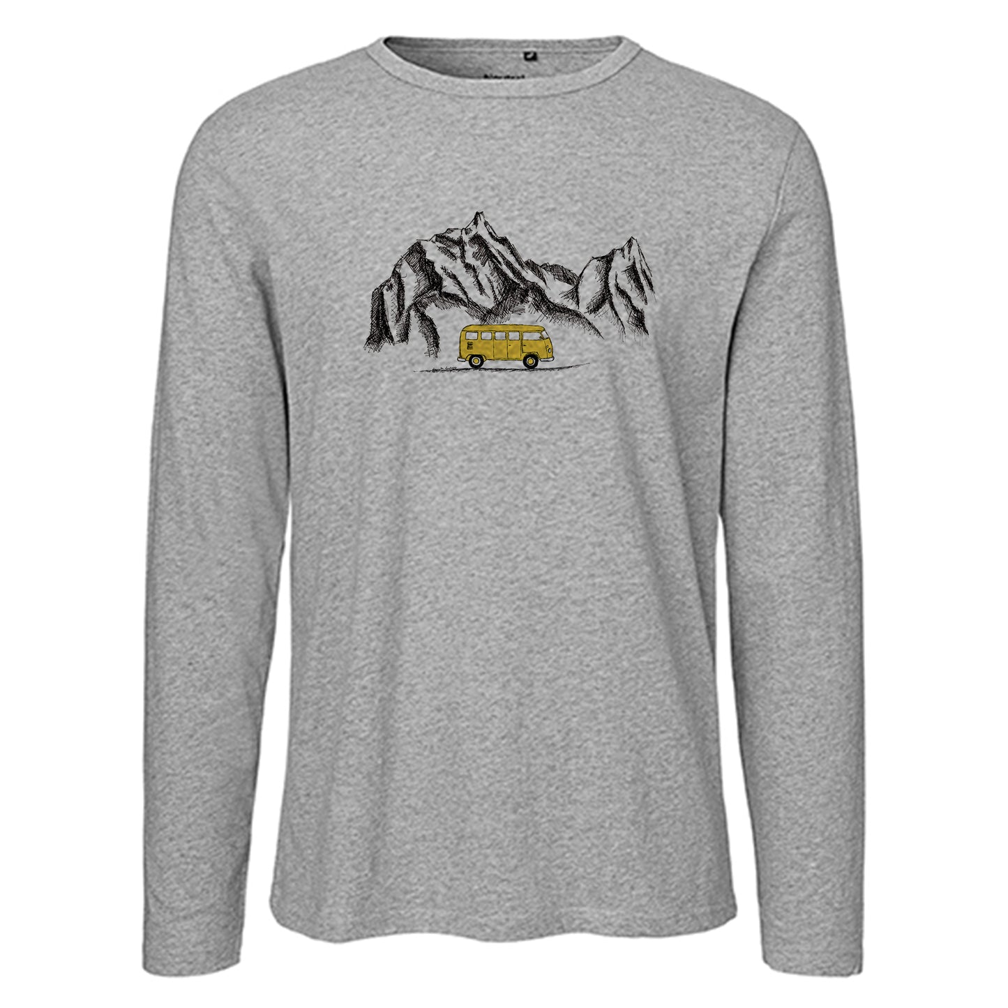 Herren FairTrade Longsleeve Shirt | Motiv"Berg Camper - gezeichnet" | 100% Bio-Baumwolle und aus nachhaltiger Produktion | Größen S-3XL