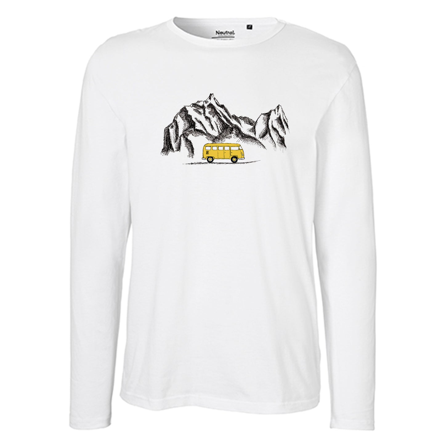 Herren FairTrade Longsleeve Shirt | Motiv"Berg Camper - gezeichnet" | 100% Bio-Baumwolle und aus nachhaltiger Produktion | Größen S-3XL