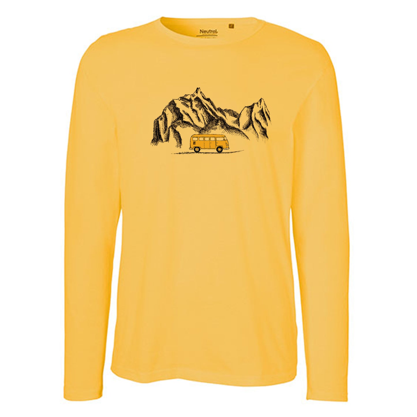 Herren FairTrade Longsleeve Shirt | Motiv"Berg Camper - gezeichnet" | 100% Bio-Baumwolle und aus nachhaltiger Produktion | Größen S-3XL