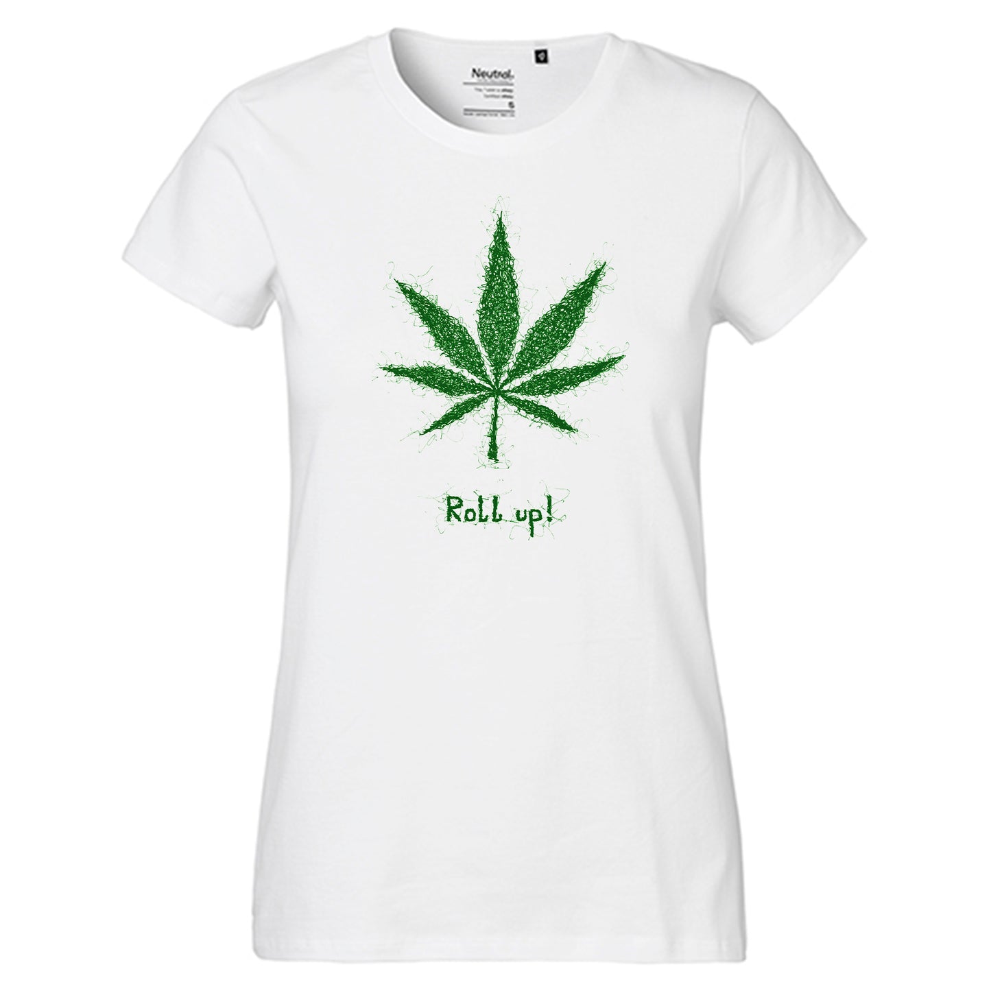 Fair-trade women's t-shirt 'Hemp leaf roll up!' 100% organic cotton