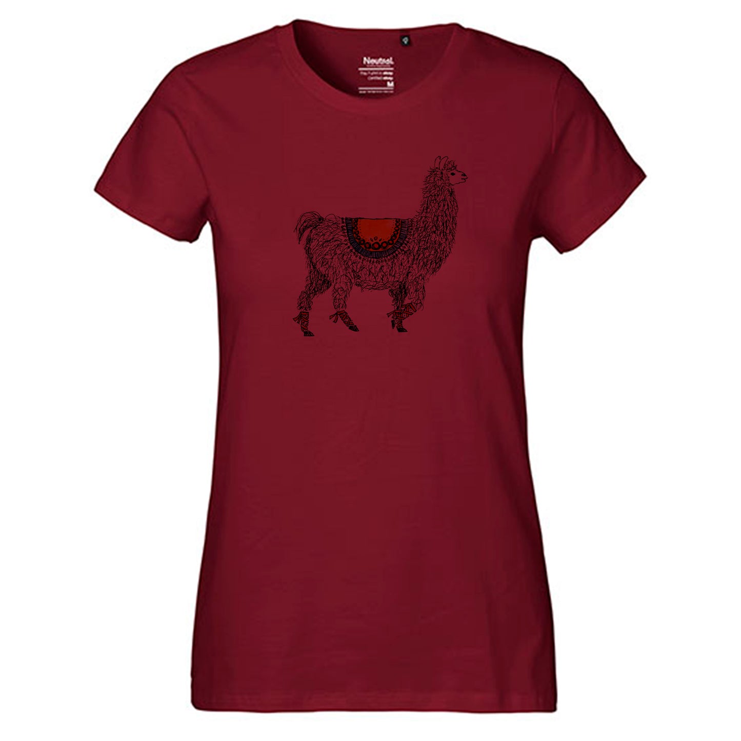 Fair-trade women's t-shirt 'Llama drawn' 100% organic cotton