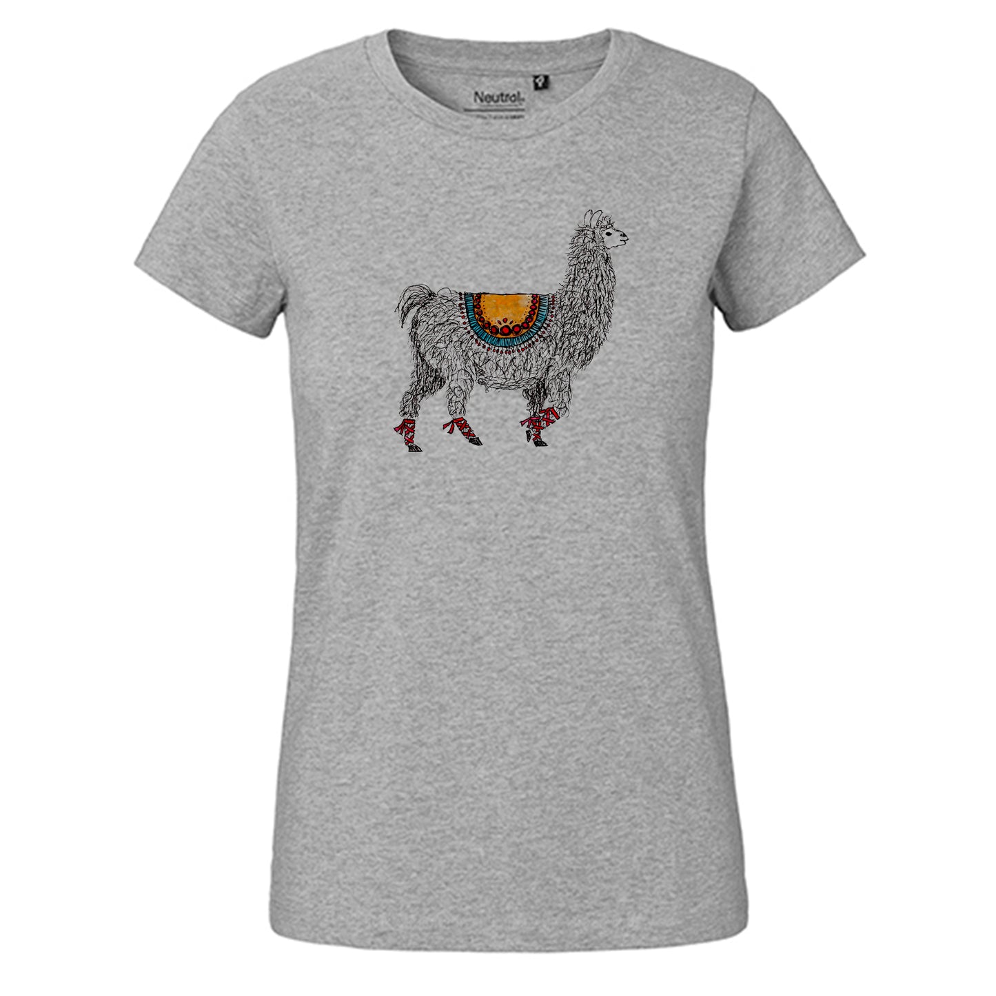 Fair-trade women's t-shirt 'Llama drawn' 100% organic cotton