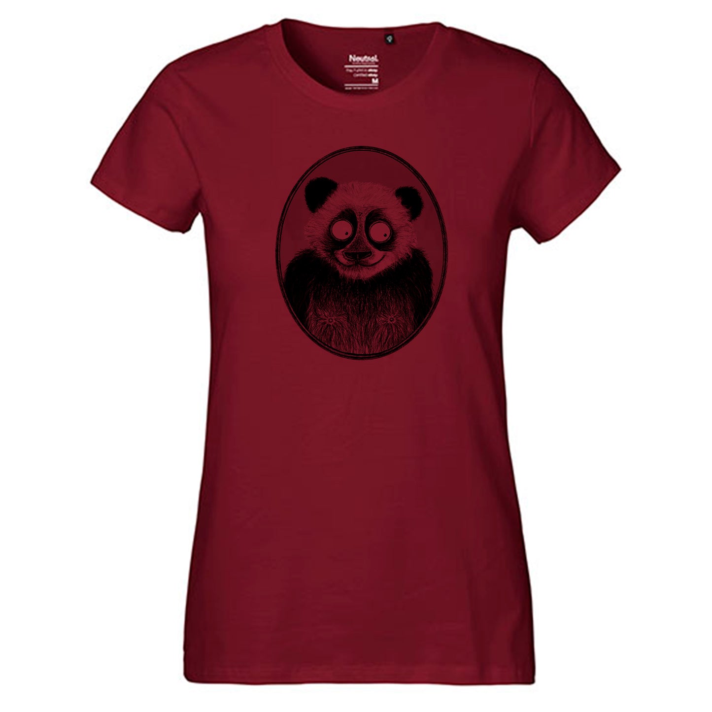 Fair-trade women's t-shirt 'Panda drawn' 100% organic cotton