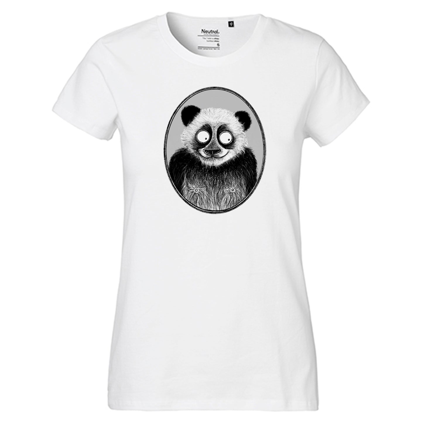 Fair-trade women's t-shirt 'Panda drawn' 100% organic cotton