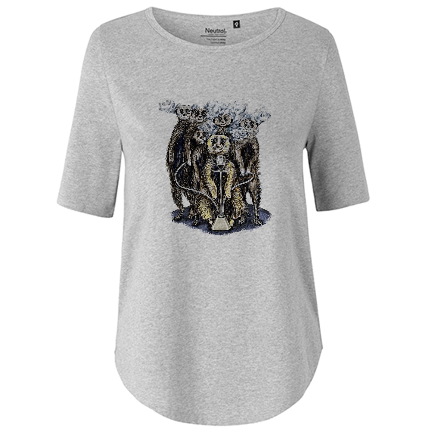 T-Shirt Damen FairTrade Oversized Half Sleeve "Erdmännchen Shisha"