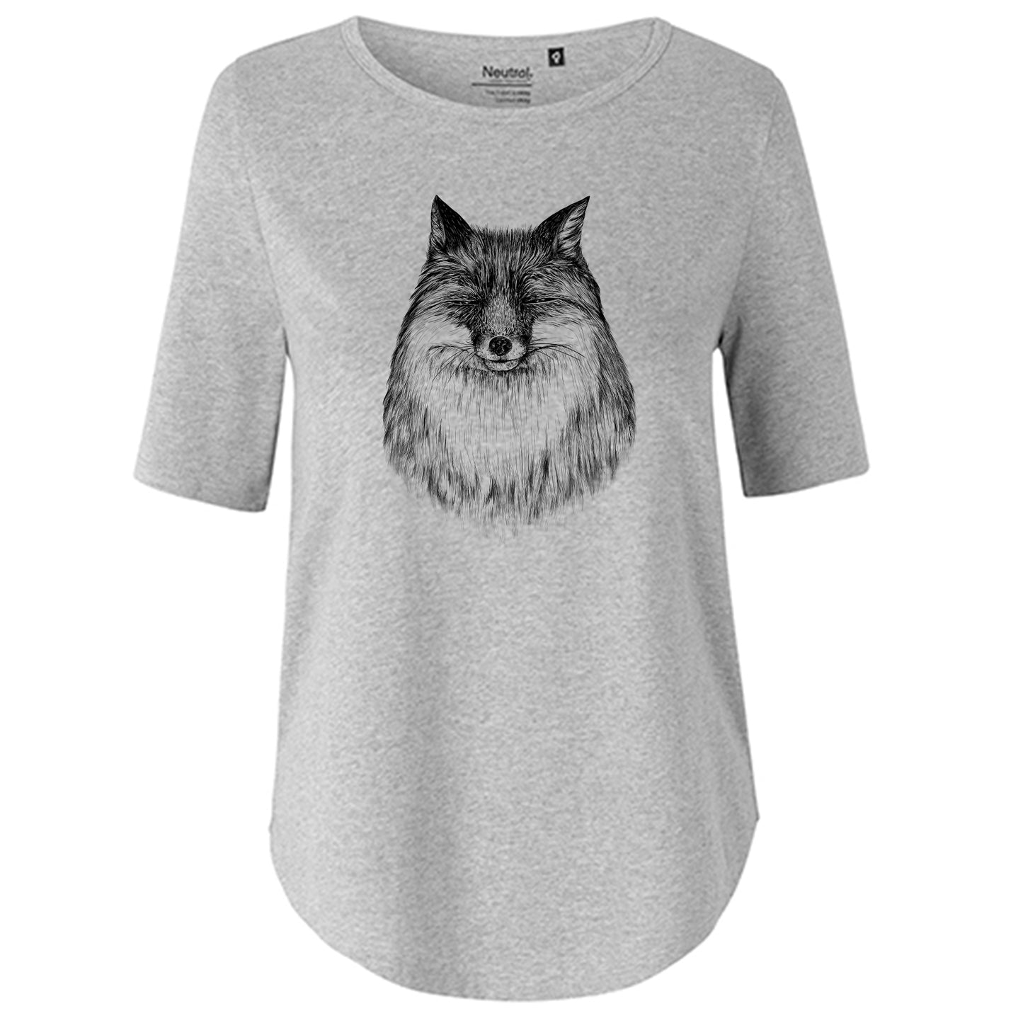 T-Shirt Damen FairTrade Oversized Half Sleeve "Fuchs gezeichnet"