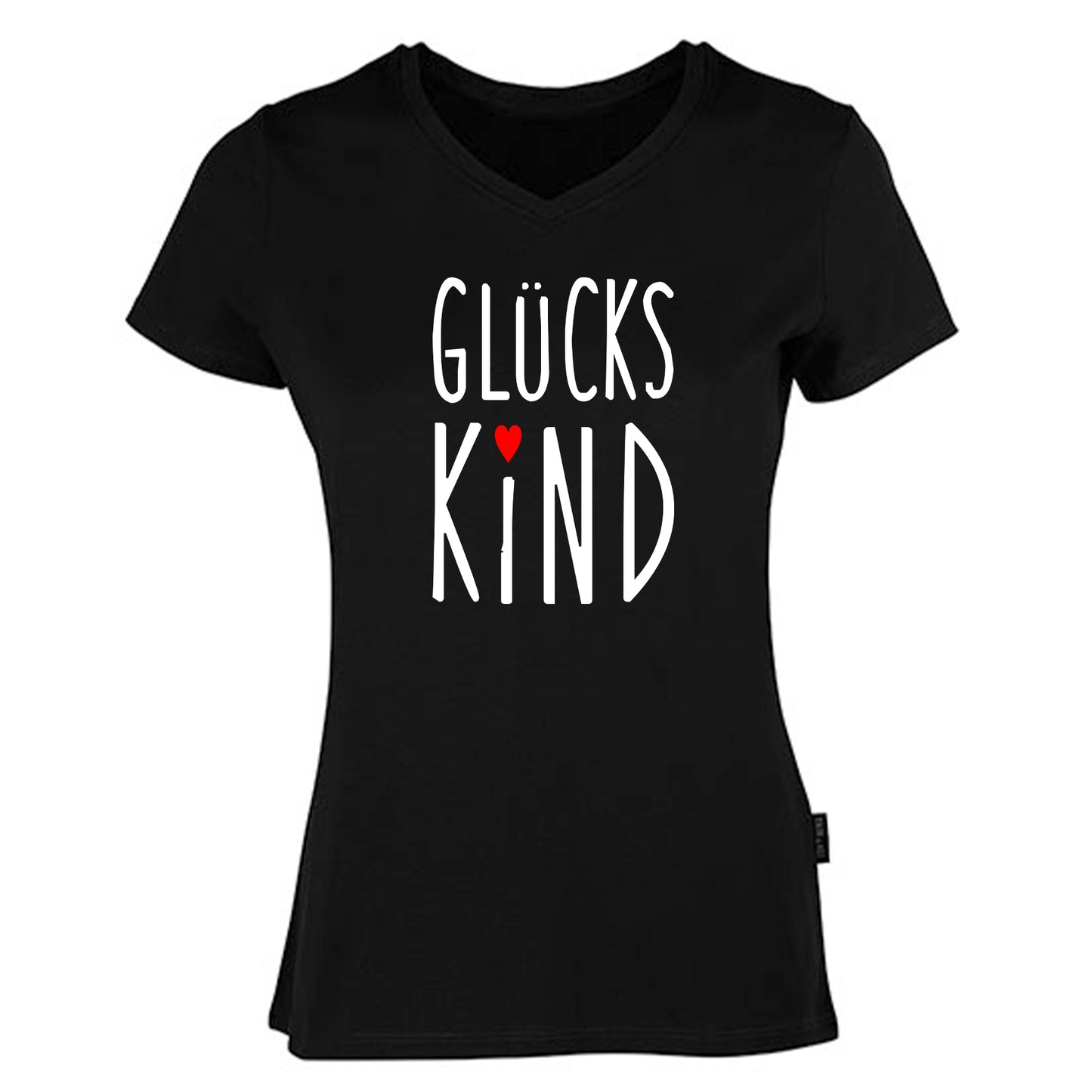 Damen V-Neck T-Shirt / 100% Bio-BW / Motiv: GLÜCKSKIND
