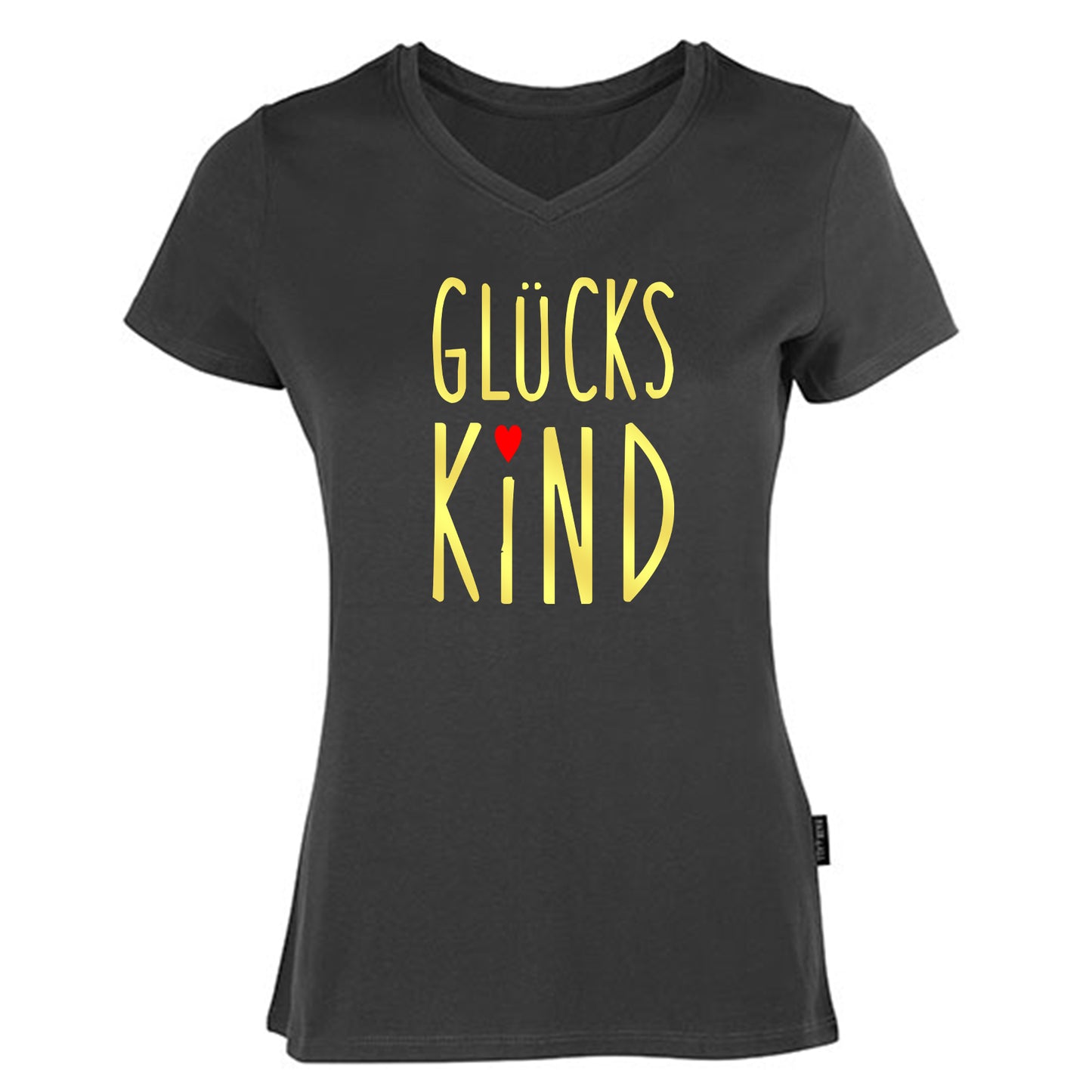 Damen V-Neck T-Shirt / 100% Bio-BW / Motiv: GLÜCKSKIND