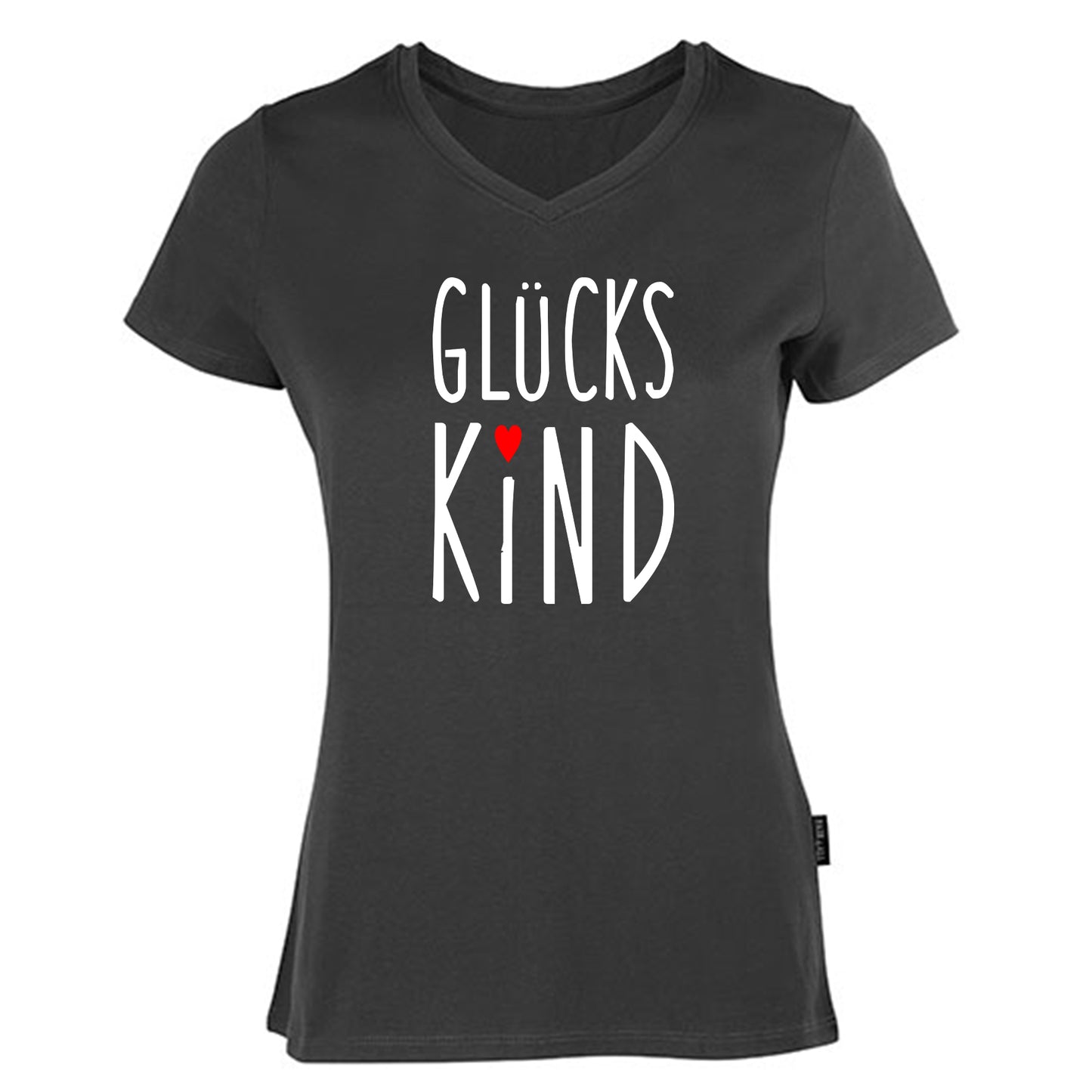 Damen V-Neck T-Shirt / 100% Bio-BW / Motiv: GLÜCKSKIND