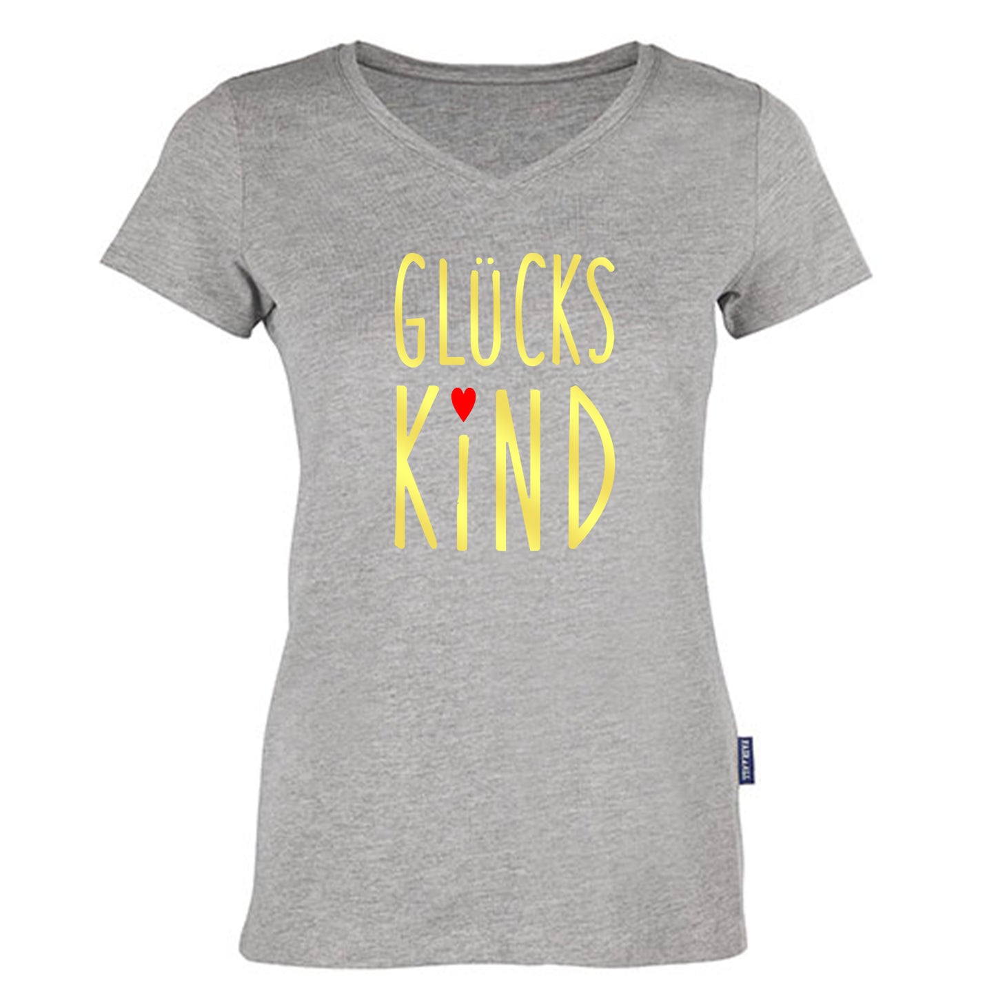 Damen V-Neck T-Shirt / 100% Bio-BW / Motiv: GLÜCKSKIND