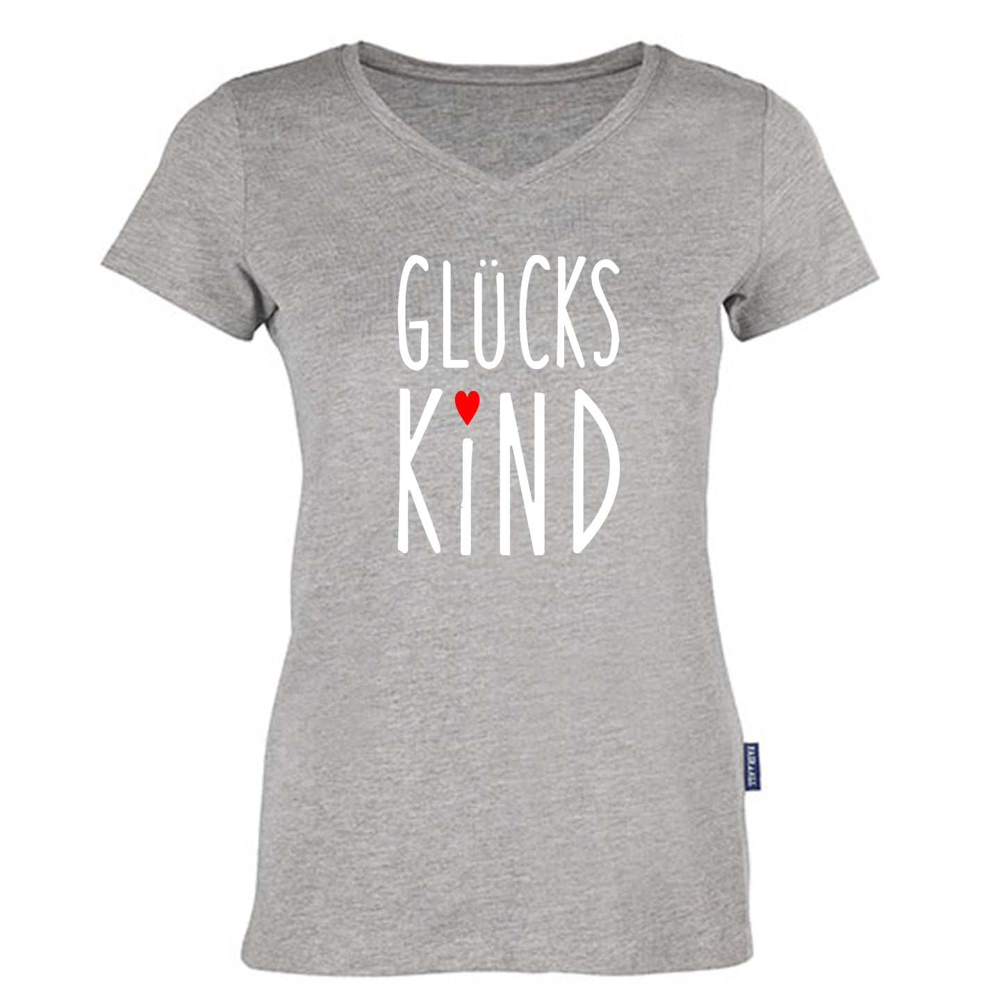 Damen V-Neck T-Shirt / 100% Bio-BW / Motiv: GLÜCKSKIND