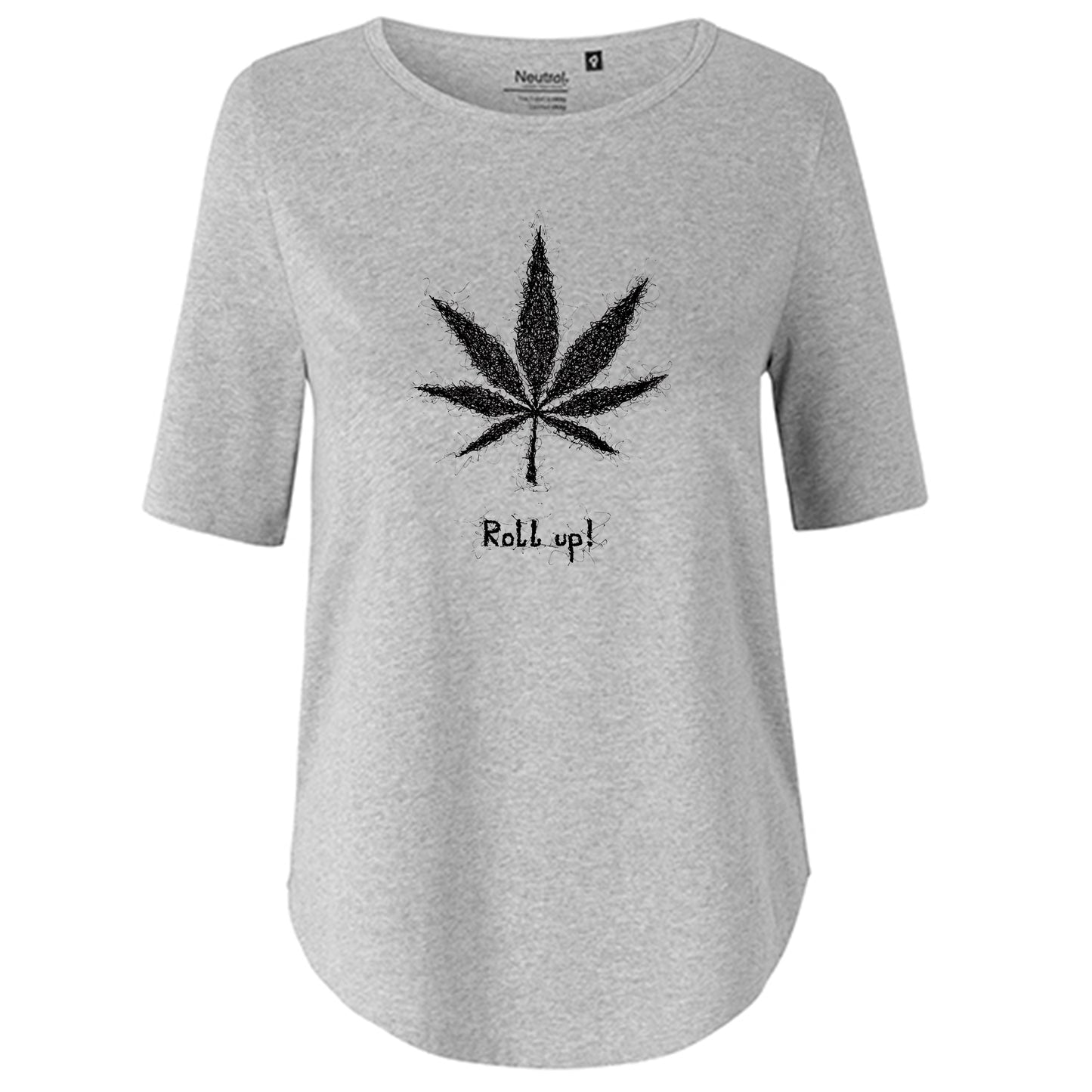 T-Shirt Damen FairTrade Oversized Half Sleeve "Hanfblatt Roll up"