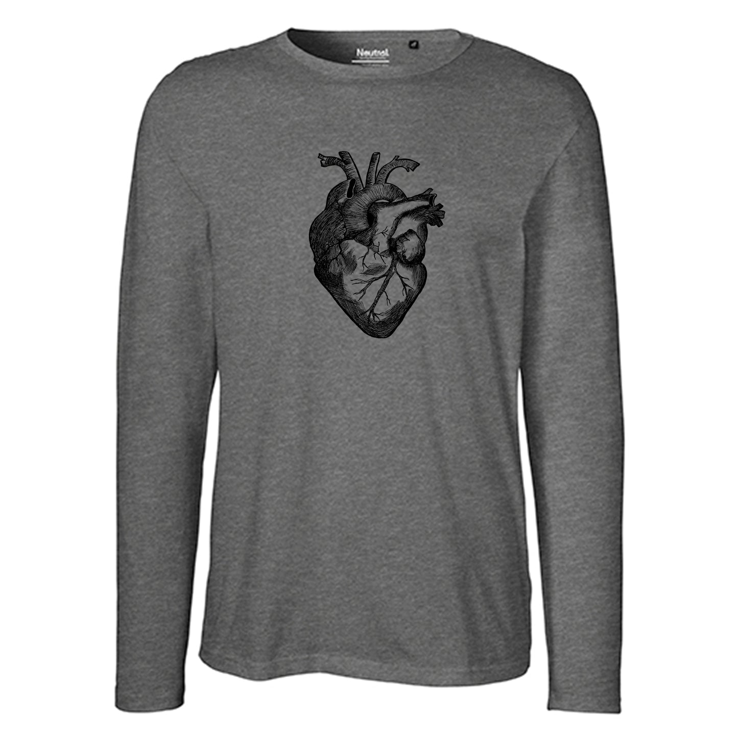 Herren FairTrade Longsleeve Shirt | Motiv"Herz anatomisch - gezeichnet" | 100% Bio-Baumwolle und aus nachhaltiger Produktion | Größen S-3XL