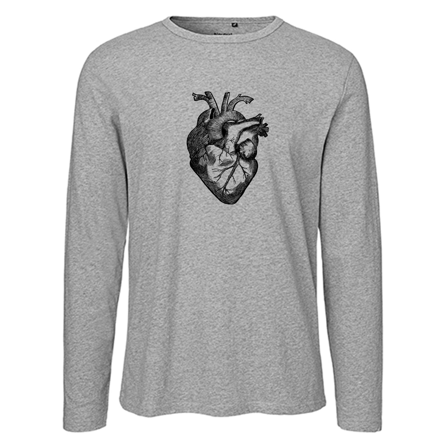 Herren FairTrade Longsleeve Shirt | Motiv"Herz anatomisch - gezeichnet" | 100% Bio-Baumwolle und aus nachhaltiger Produktion | Größen S-3XL