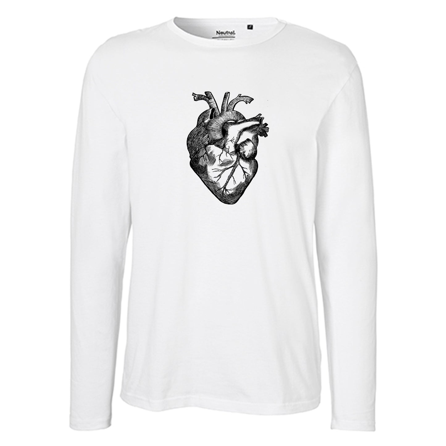Herren FairTrade Longsleeve Shirt | Motiv"Herz anatomisch - gezeichnet" | 100% Bio-Baumwolle und aus nachhaltiger Produktion | Größen S-3XL