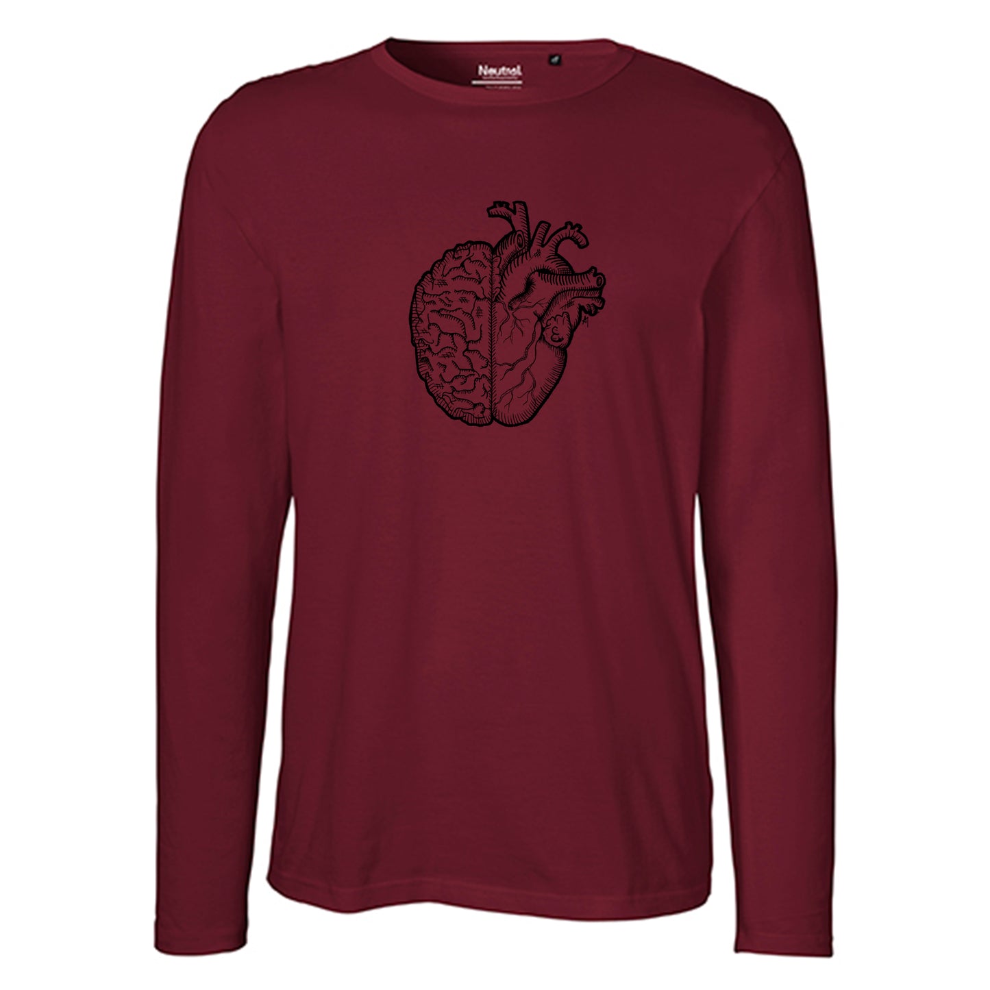 Herren FairTrade Longsleeve Shirt | Motiv"Herz und Verstand - gezeichnet" | 100% Bio-Baumwolle und aus nachhaltiger Produktion | Größen S-3XL