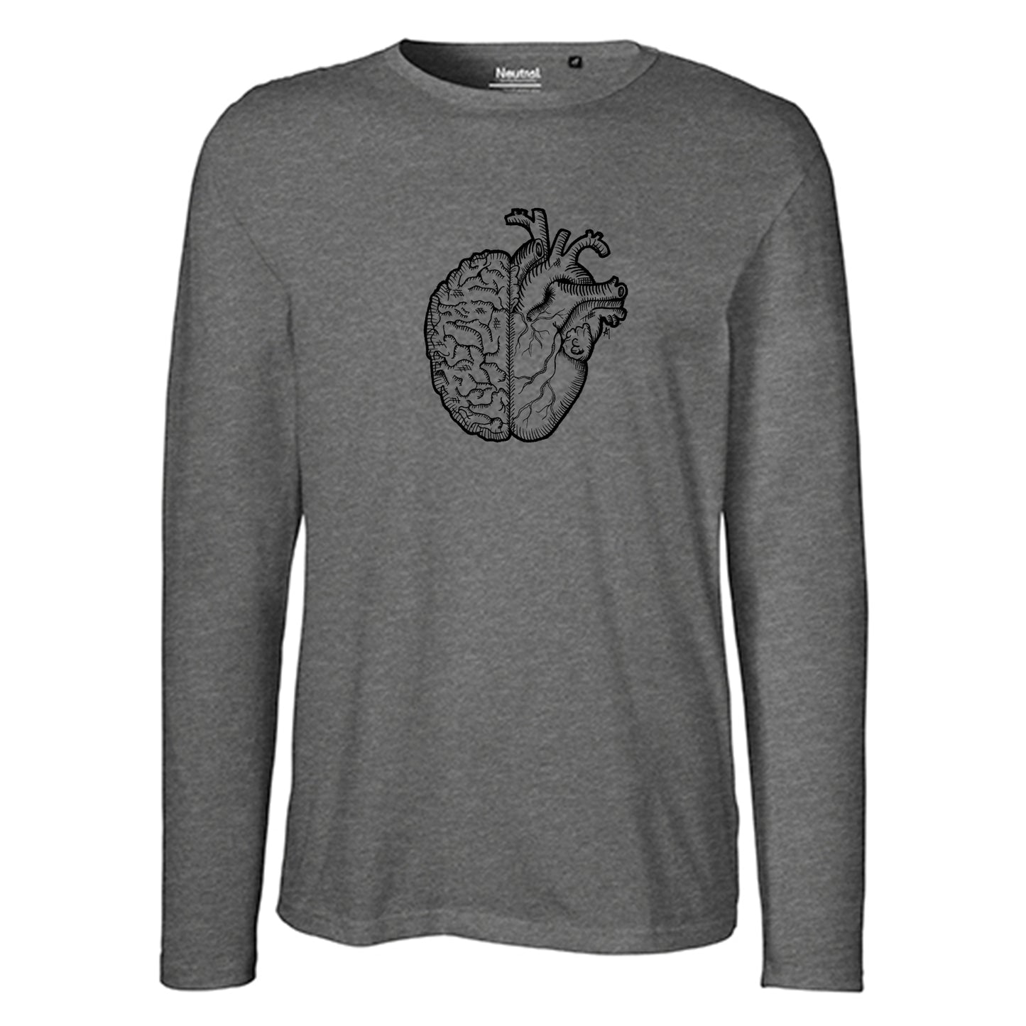 Herren FairTrade Longsleeve Shirt | Motiv"Herz und Verstand - gezeichnet" | 100% Bio-Baumwolle und aus nachhaltiger Produktion | Größen S-3XL