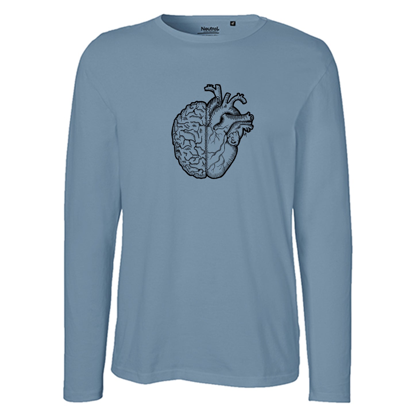 Herren FairTrade Longsleeve Shirt | Motiv"Herz und Verstand - gezeichnet" | 100% Bio-Baumwolle und aus nachhaltiger Produktion | Größen S-3XL