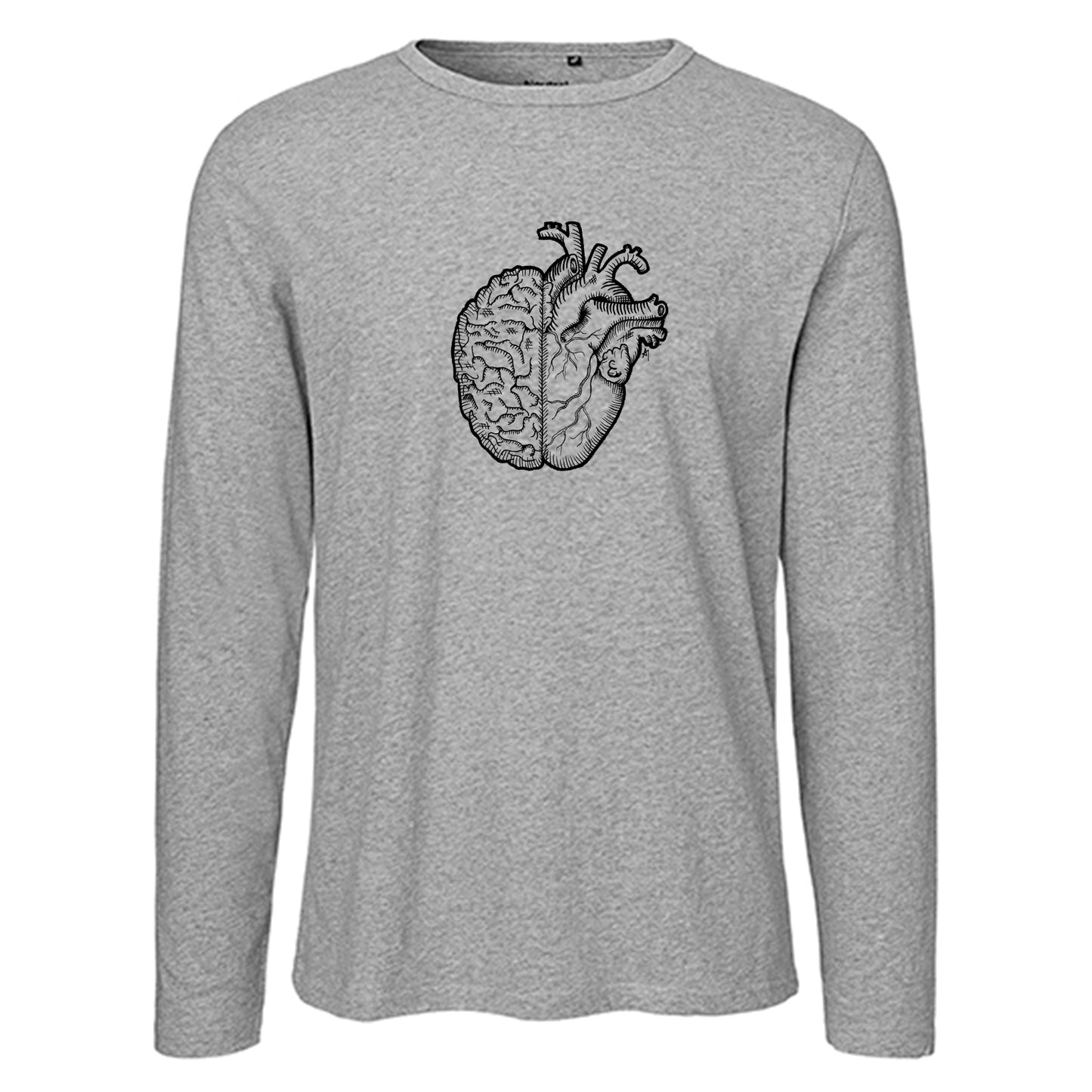 Herren FairTrade Longsleeve Shirt | Motiv"Herz und Verstand - gezeichnet" | 100% Bio-Baumwolle und aus nachhaltiger Produktion | Größen S-3XL