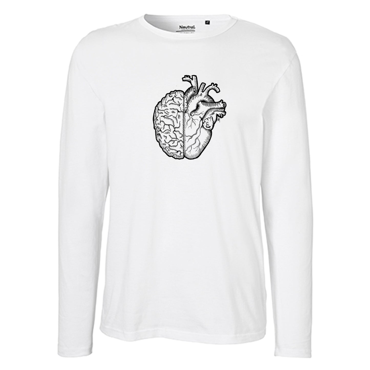 Herren FairTrade Longsleeve Shirt | Motiv"Herz und Verstand - gezeichnet" | 100% Bio-Baumwolle und aus nachhaltiger Produktion | Größen S-3XL