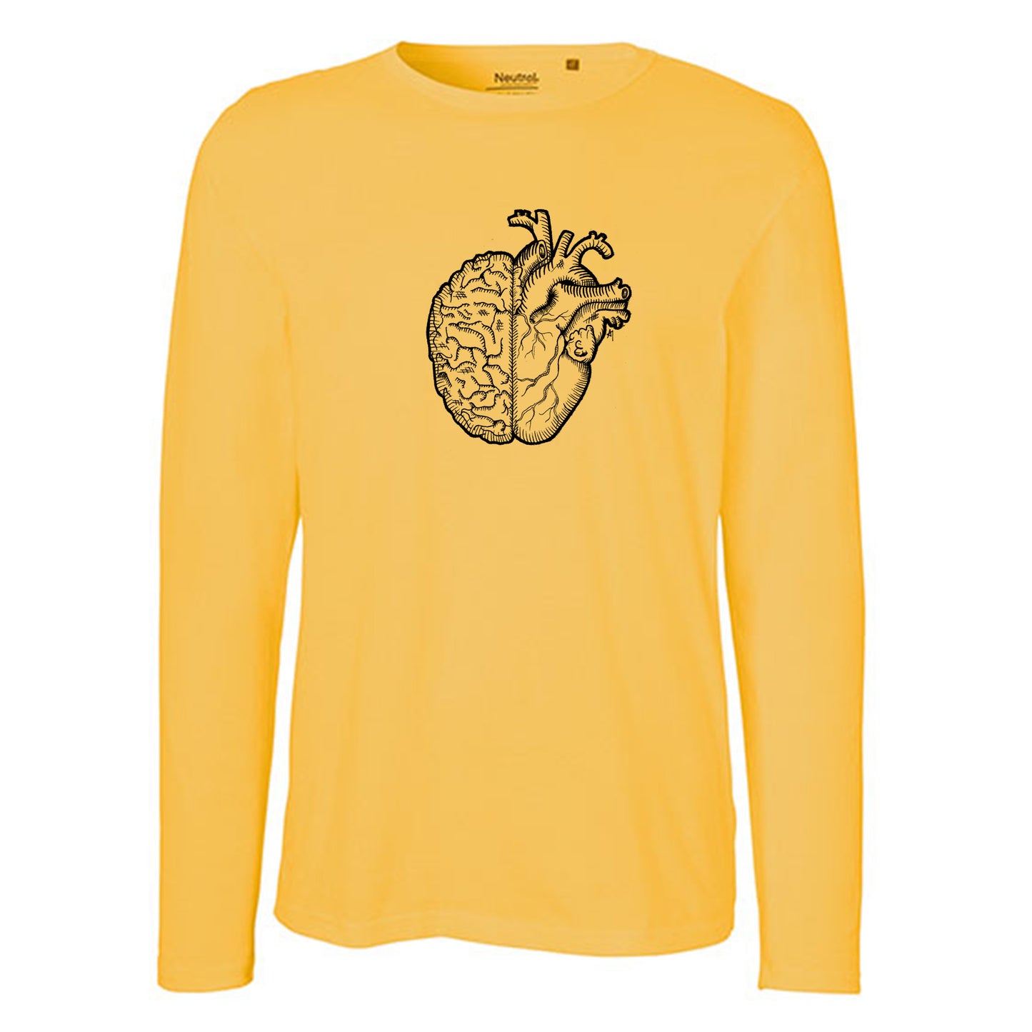 Herren FairTrade Longsleeve Shirt | Motiv"Herz und Verstand - gezeichnet" | 100% Bio-Baumwolle und aus nachhaltiger Produktion | Größen S-3XL