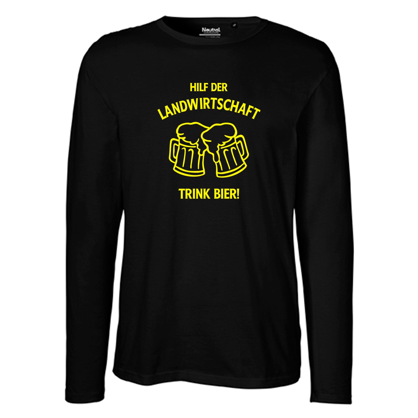 Herren FairTrade Longsleeve Shirt | Motiv "Hilf der Landwirtschaft - Trink Bier" | 100% Bio-Baumwolle und aus nachhaltiger Produktion | Größen S-3XL