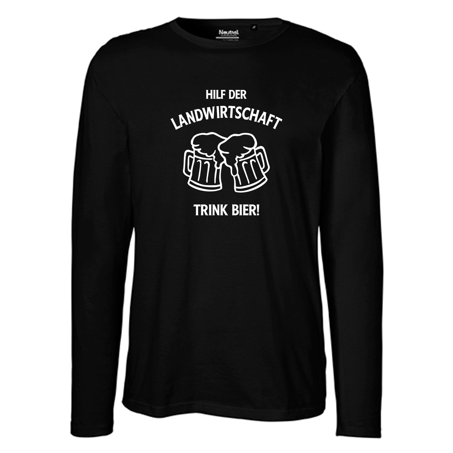 Herren FairTrade Longsleeve Shirt | Motiv "Hilf der Landwirtschaft - Trink Bier" | 100% Bio-Baumwolle und aus nachhaltiger Produktion | Größen S-3XL
