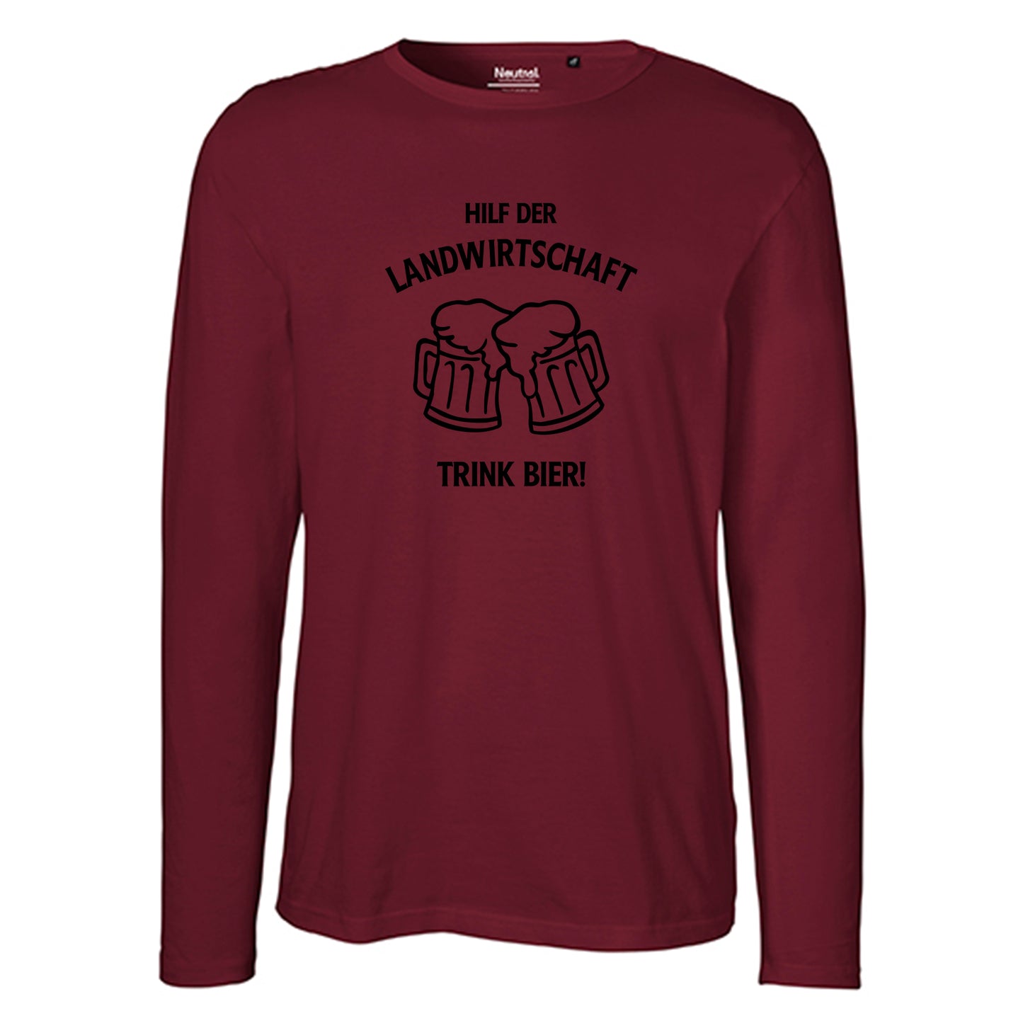 Herren FairTrade Longsleeve Shirt | Motiv "Hilf der Landwirtschaft - Trink Bier" | 100% Bio-Baumwolle und aus nachhaltiger Produktion | Größen S-3XL