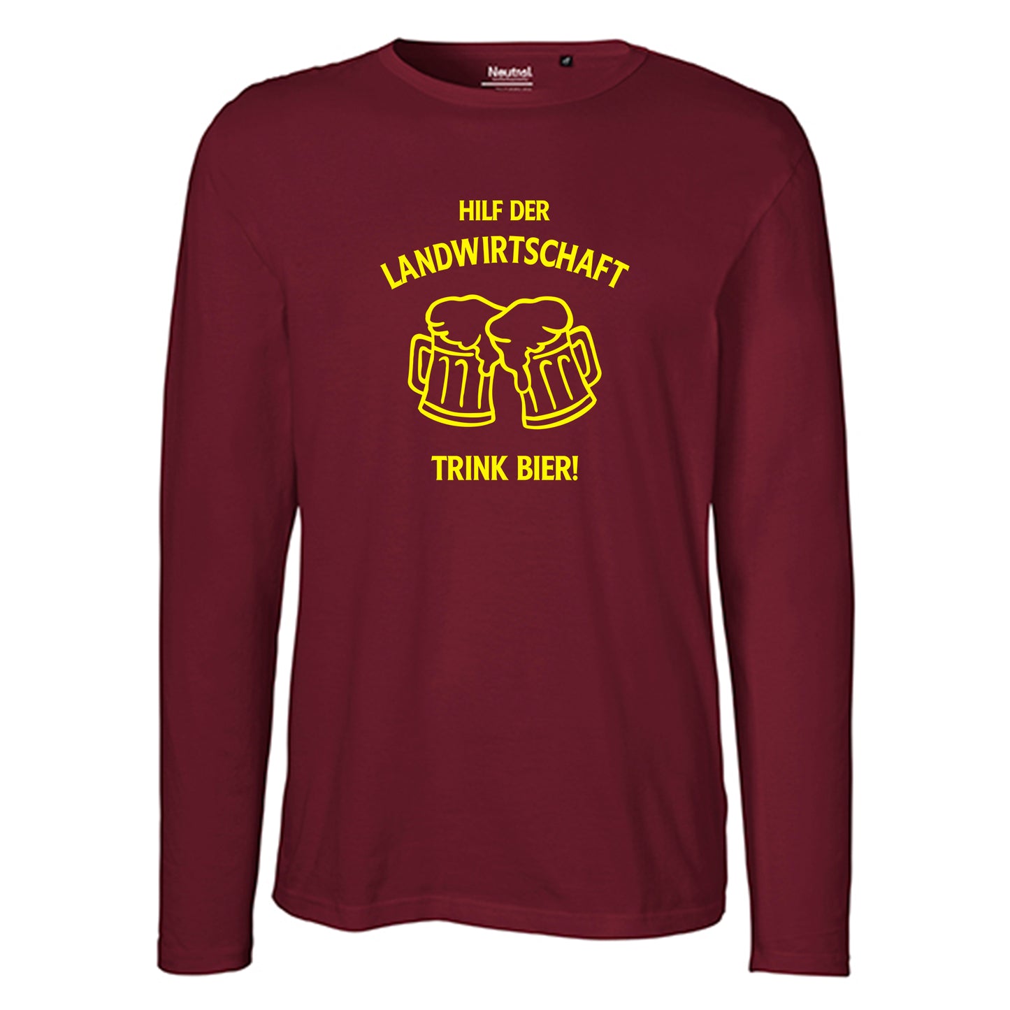 Herren FairTrade Longsleeve Shirt | Motiv "Hilf der Landwirtschaft - Trink Bier" | 100% Bio-Baumwolle und aus nachhaltiger Produktion | Größen S-3XL
