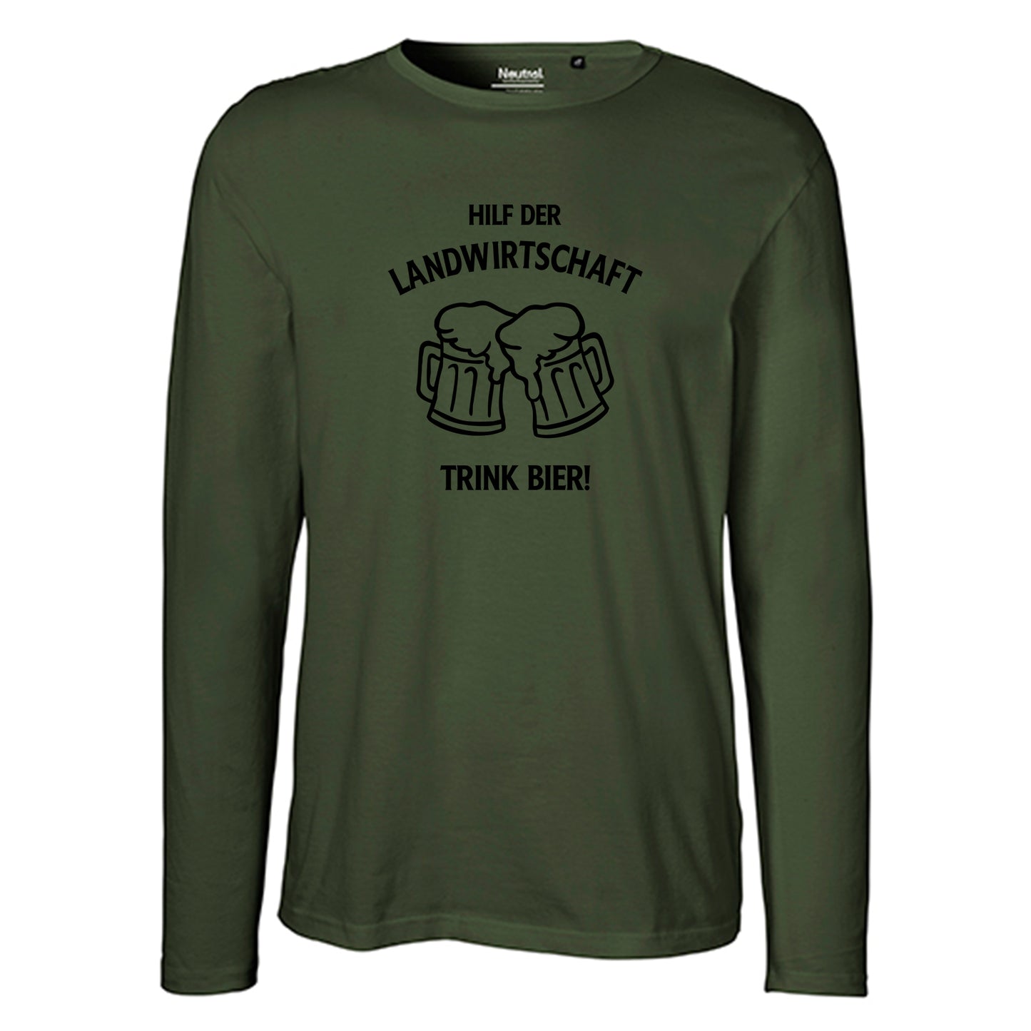 Herren FairTrade Longsleeve Shirt | Motiv "Hilf der Landwirtschaft - Trink Bier" | 100% Bio-Baumwolle und aus nachhaltiger Produktion | Größen S-3XL