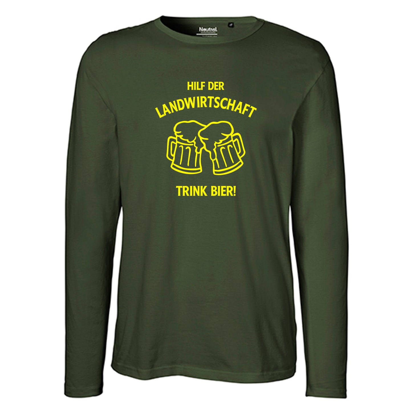 Herren FairTrade Longsleeve Shirt | Motiv "Hilf der Landwirtschaft - Trink Bier" | 100% Bio-Baumwolle und aus nachhaltiger Produktion | Größen S-3XL