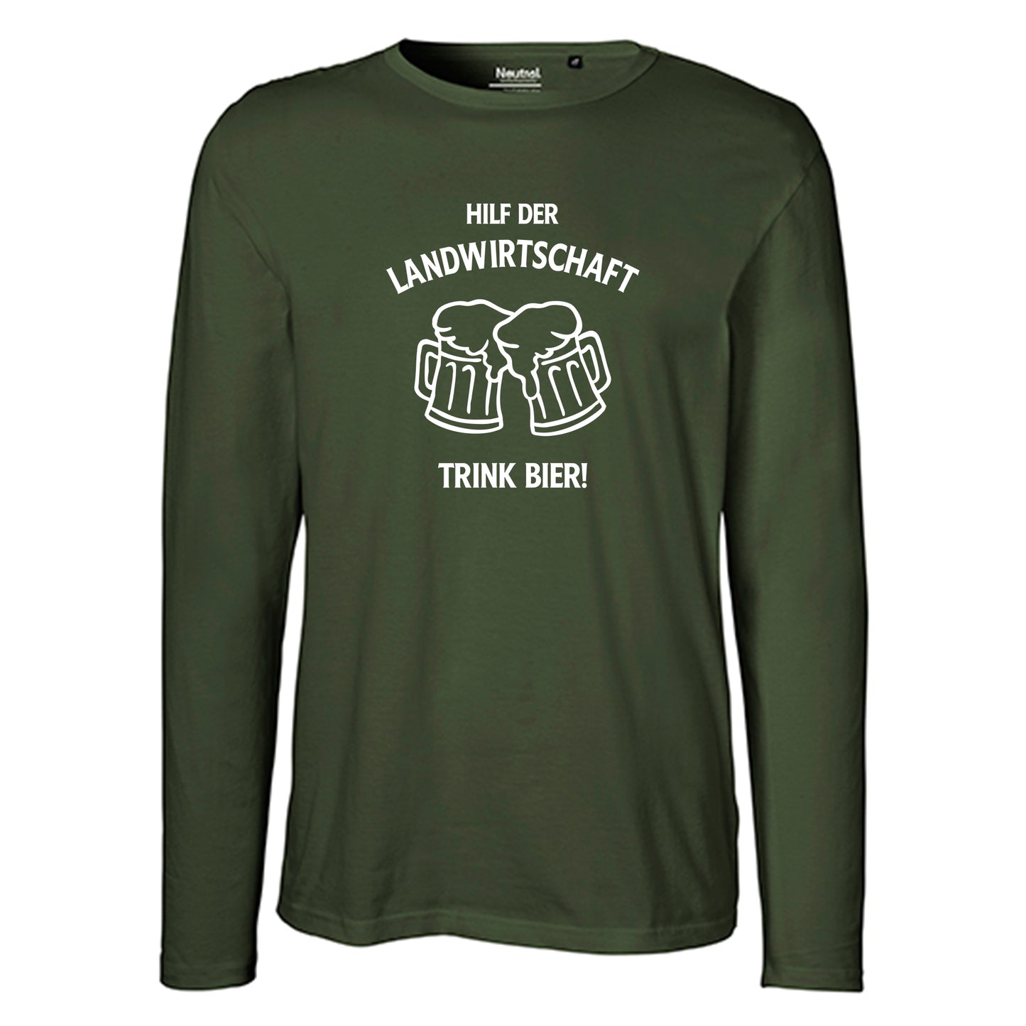 Herren FairTrade Longsleeve Shirt | Motiv "Hilf der Landwirtschaft - Trink Bier" | 100% Bio-Baumwolle und aus nachhaltiger Produktion | Größen S-3XL