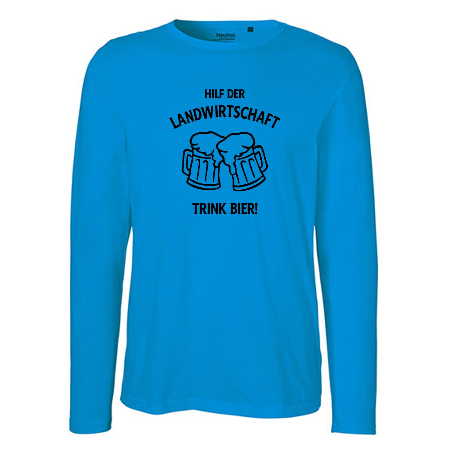Herren FairTrade Longsleeve Shirt | Motiv "Hilf der Landwirtschaft - Trink Bier" | 100% Bio-Baumwolle und aus nachhaltiger Produktion | Größen S-3XL