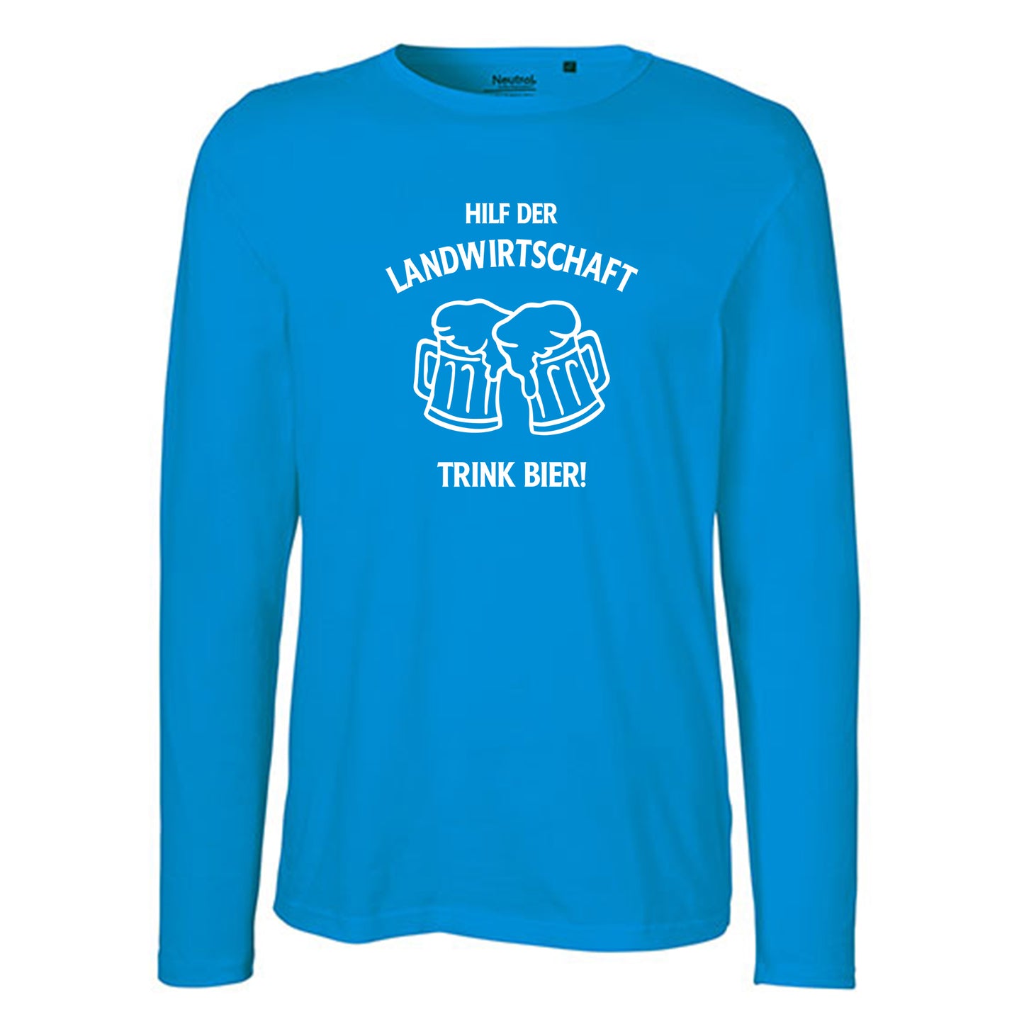 Herren FairTrade Longsleeve Shirt | Motiv "Hilf der Landwirtschaft - Trink Bier" | 100% Bio-Baumwolle und aus nachhaltiger Produktion | Größen S-3XL