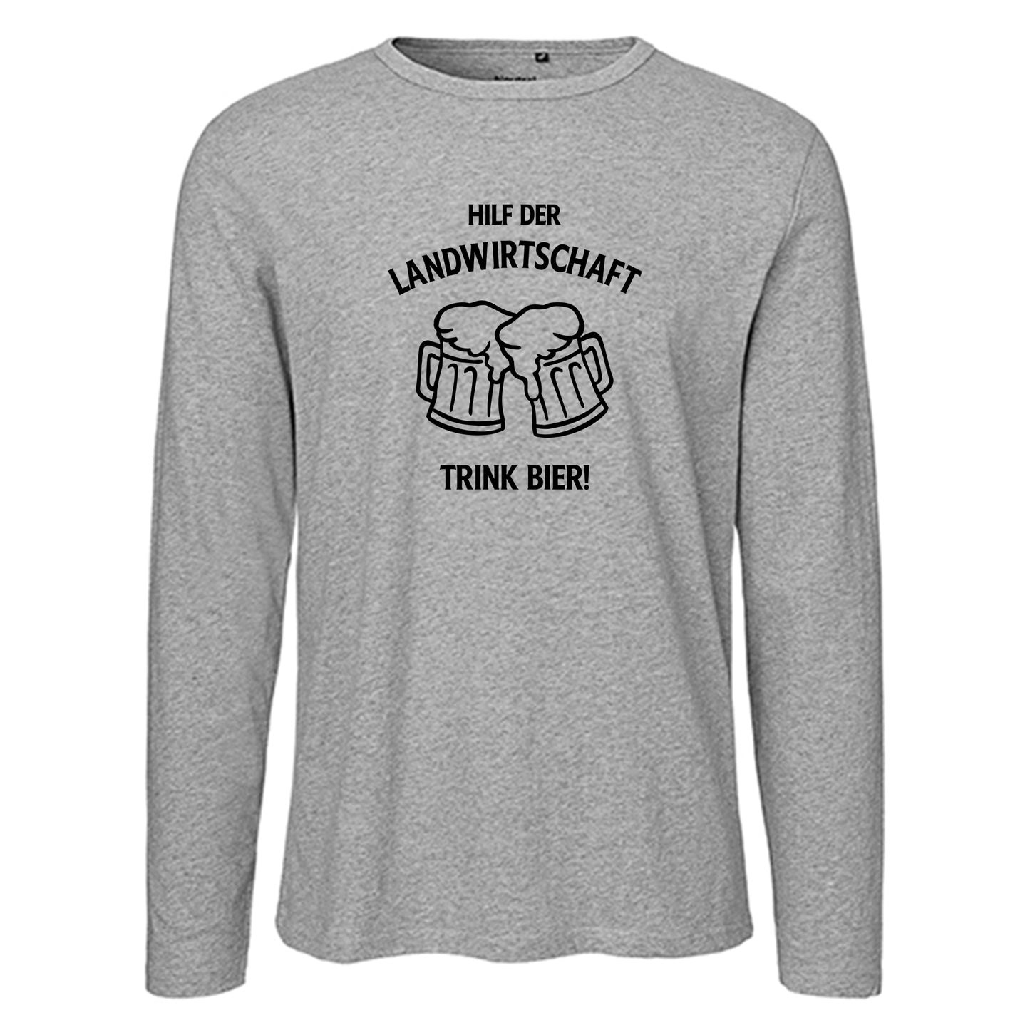 Herren FairTrade Longsleeve Shirt | Motiv "Hilf der Landwirtschaft - Trink Bier" | 100% Bio-Baumwolle und aus nachhaltiger Produktion | Größen S-3XL