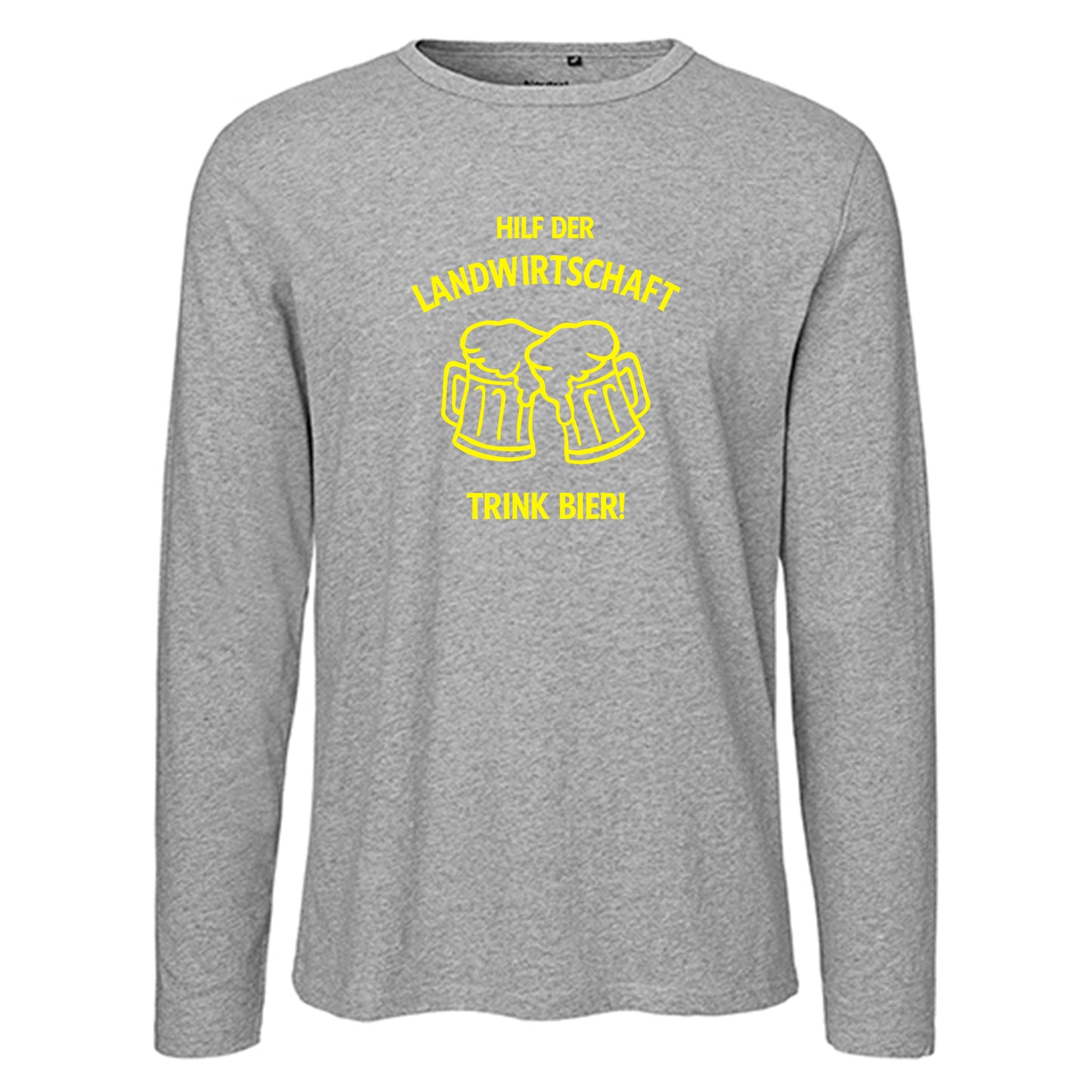 Herren FairTrade Longsleeve Shirt | Motiv "Hilf der Landwirtschaft - Trink Bier" | 100% Bio-Baumwolle und aus nachhaltiger Produktion | Größen S-3XL