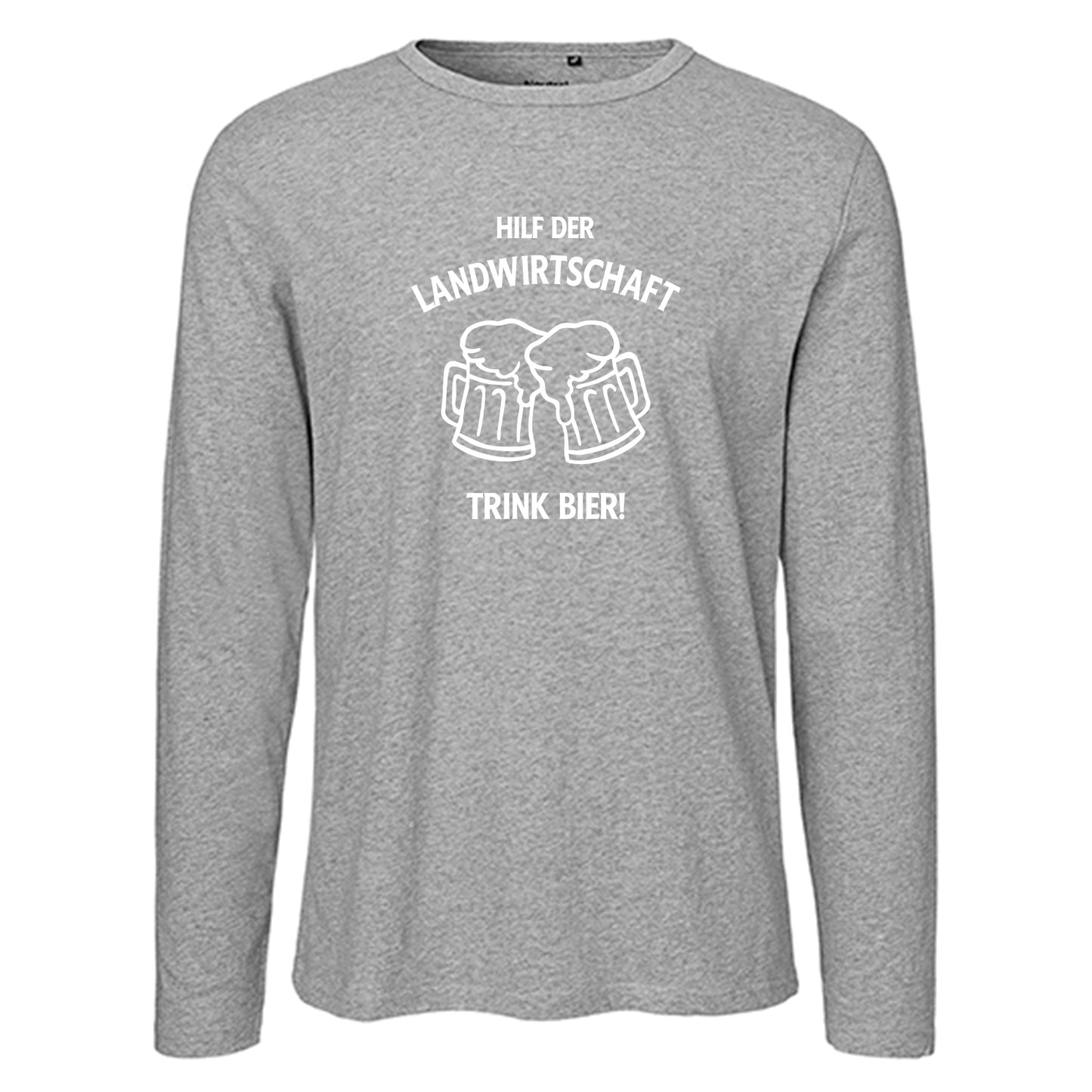 Herren FairTrade Longsleeve Shirt | Motiv "Hilf der Landwirtschaft - Trink Bier" | 100% Bio-Baumwolle und aus nachhaltiger Produktion | Größen S-3XL