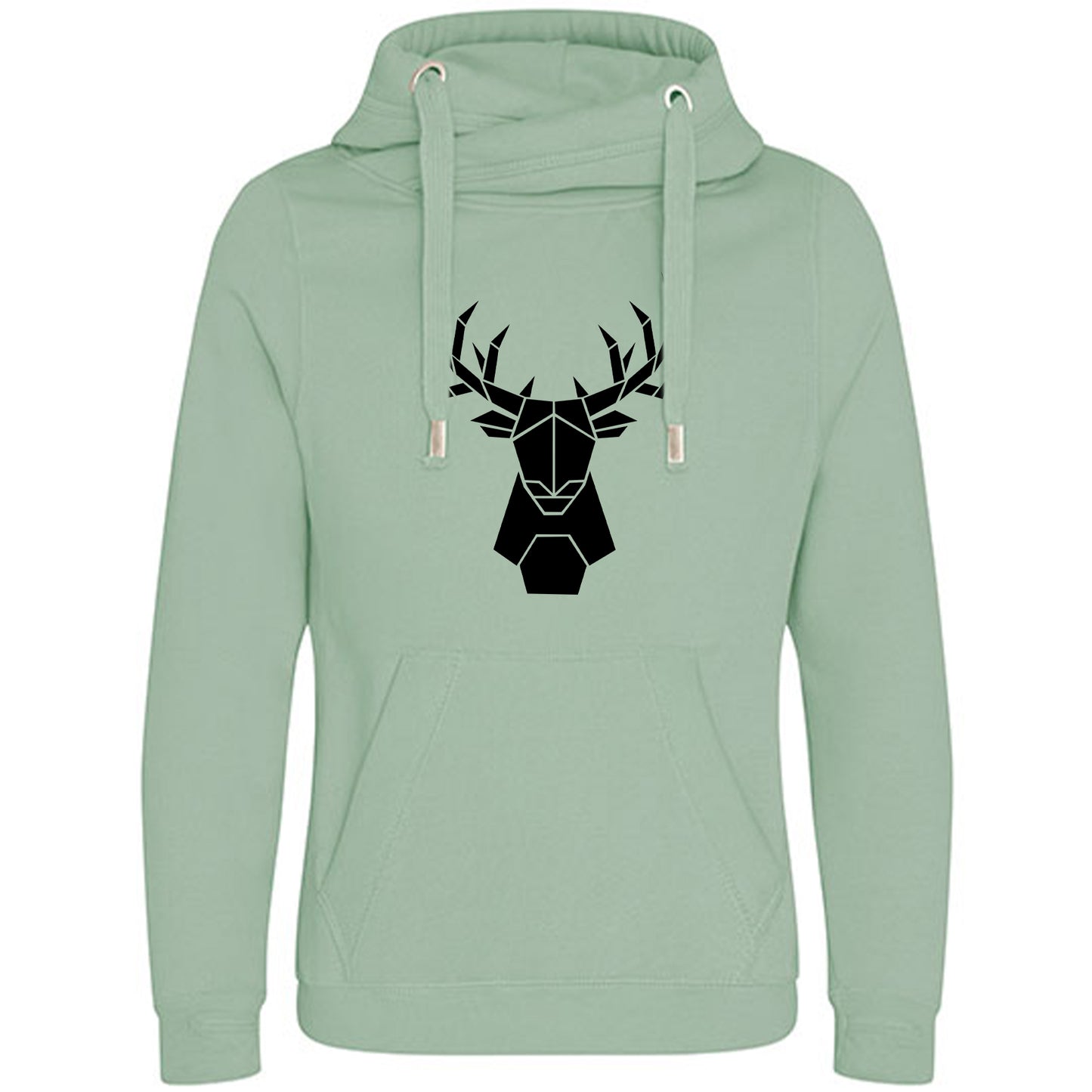 Cross Neck Hoodie/ Pulli / Motiv: Hirsch origami