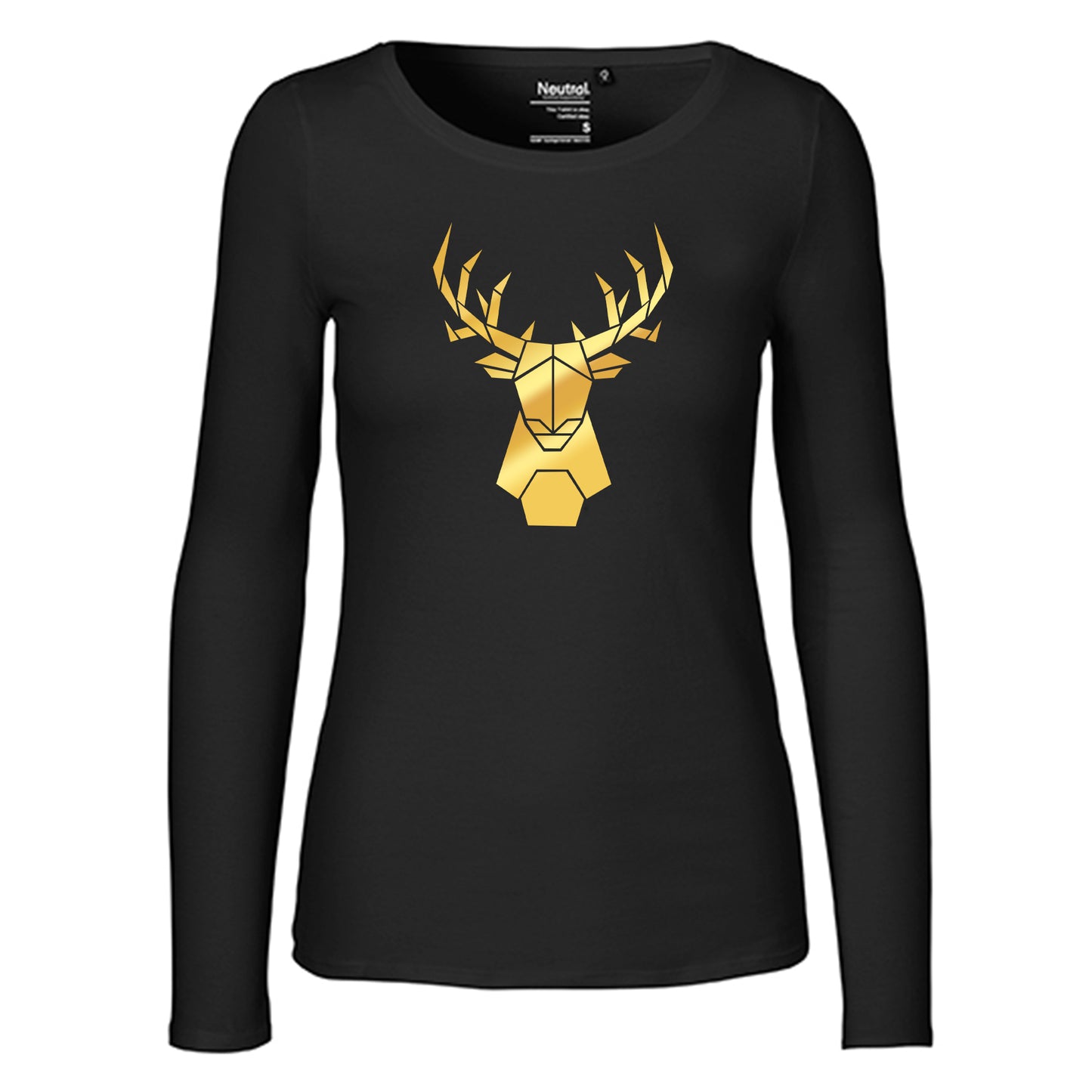 Damen FairTrade Longsleeve "Hirsch - origami" 100% BioBaumwolle und aus nachhaltiger Produktion