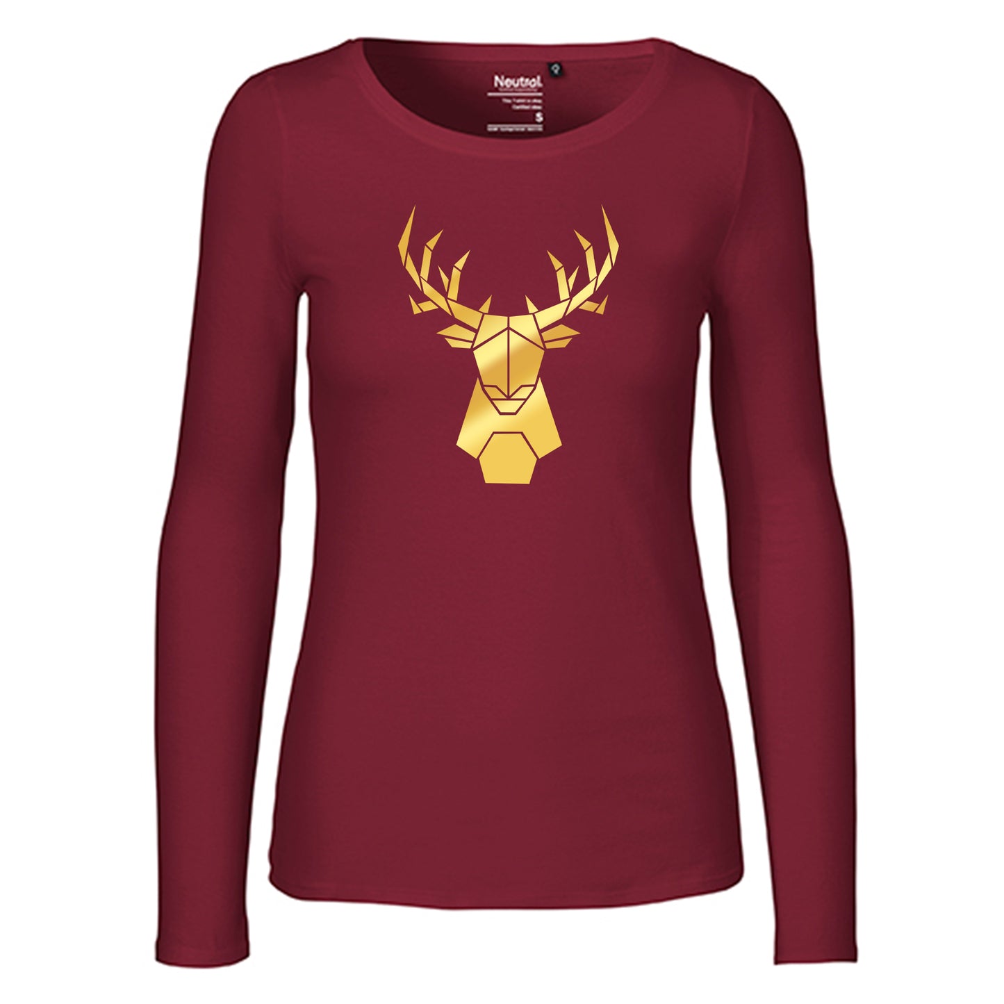 Damen FairTrade Longsleeve "Hirsch - origami" 100% BioBaumwolle und aus nachhaltiger Produktion