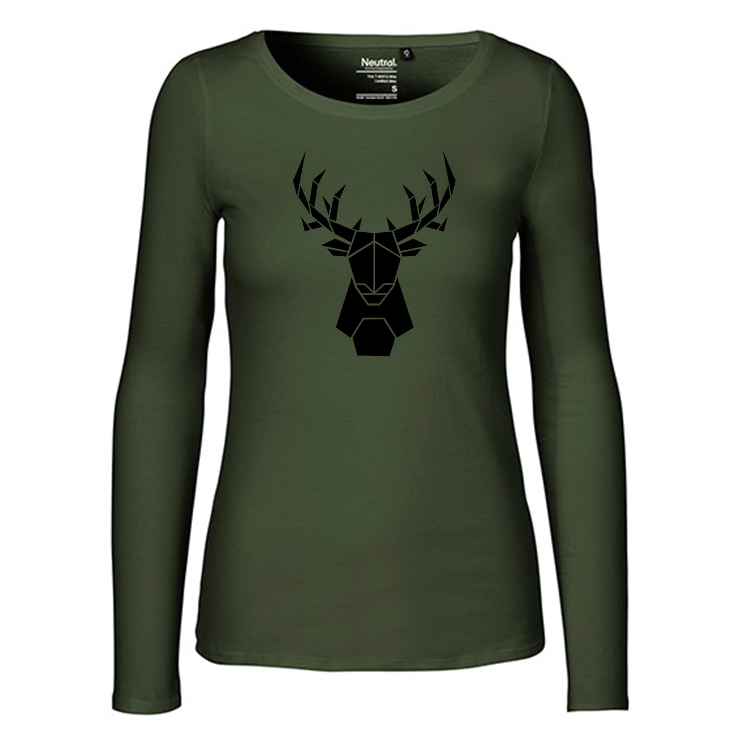 Damen FairTrade Longsleeve "Hirsch - origami" 100% BioBaumwolle und aus nachhaltiger Produktion