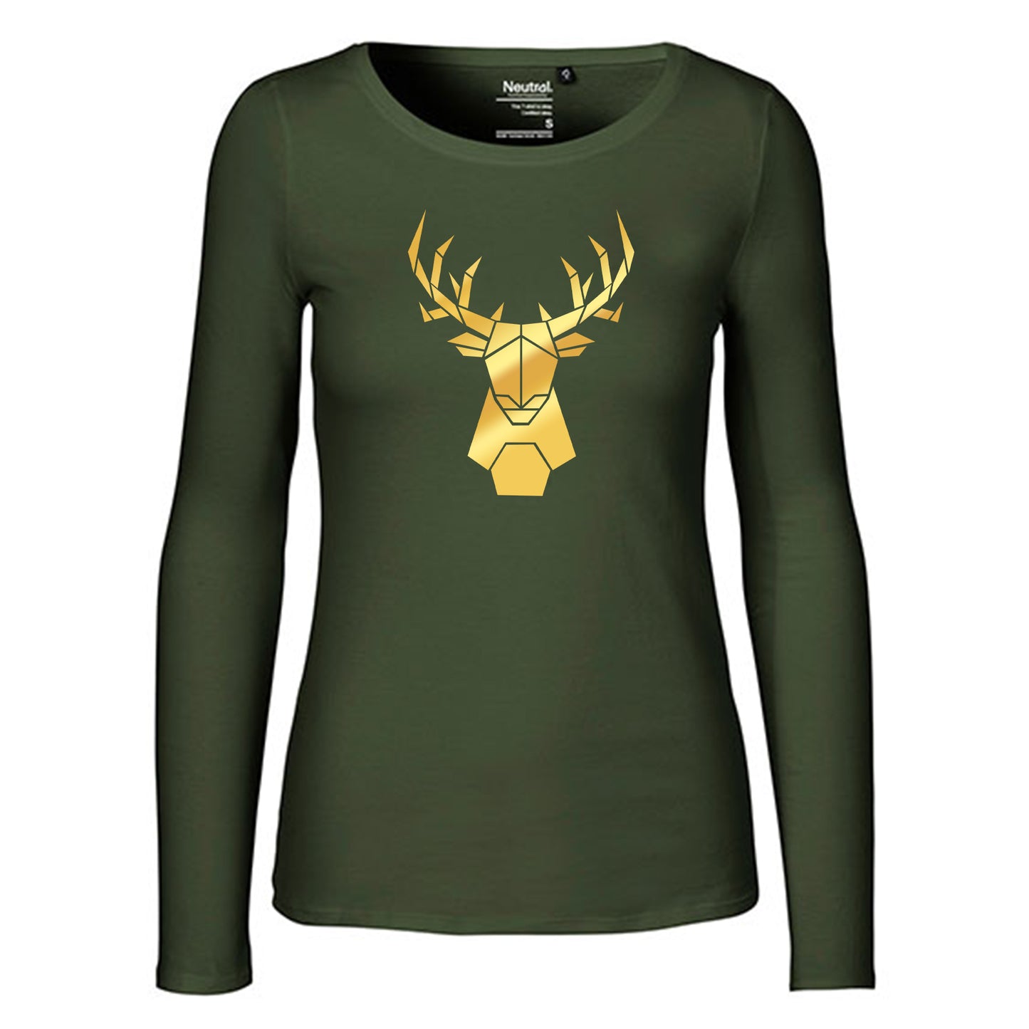 Damen FairTrade Longsleeve "Hirsch - origami" 100% BioBaumwolle und aus nachhaltiger Produktion