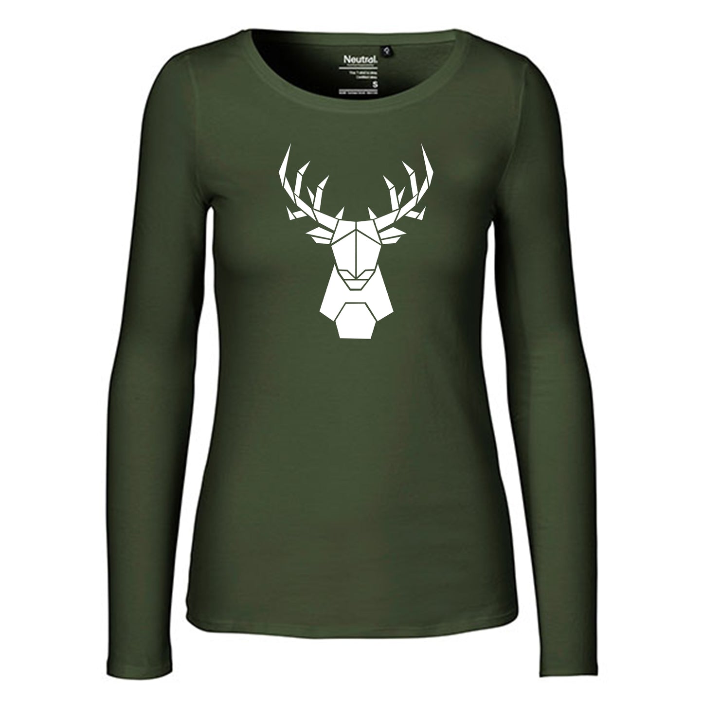 Damen FairTrade Longsleeve "Hirsch - origami" 100% BioBaumwolle und aus nachhaltiger Produktion