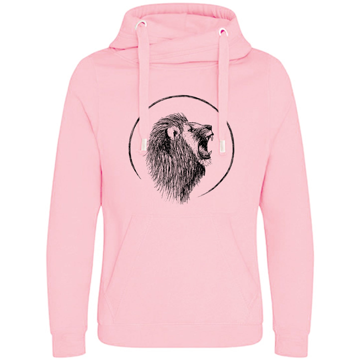 Cross Neck Hoodie/ Pulli / Motiv: Löwe gezeichnet