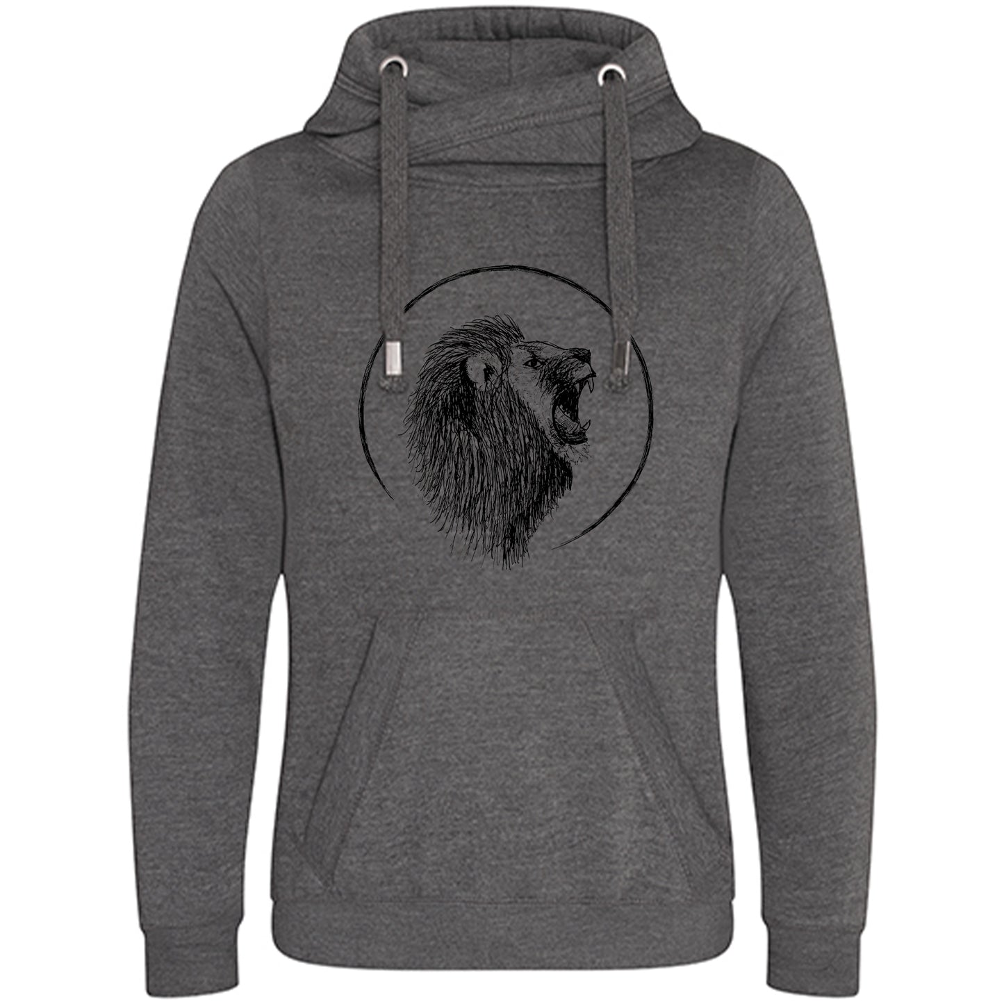 Cross Neck Hoodie/ Pulli / Motiv: Löwe gezeichnet