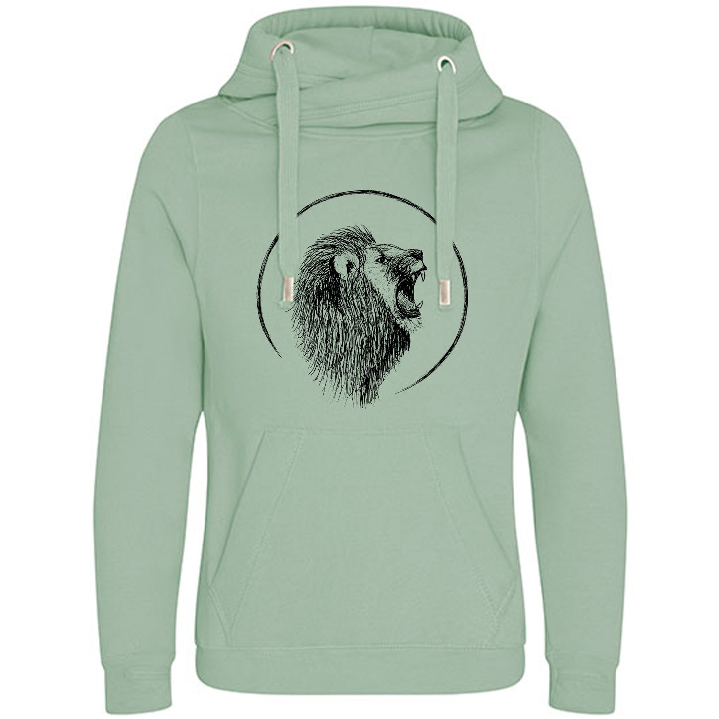Cross Neck Hoodie/ Pulli / Motiv: Löwe gezeichnet