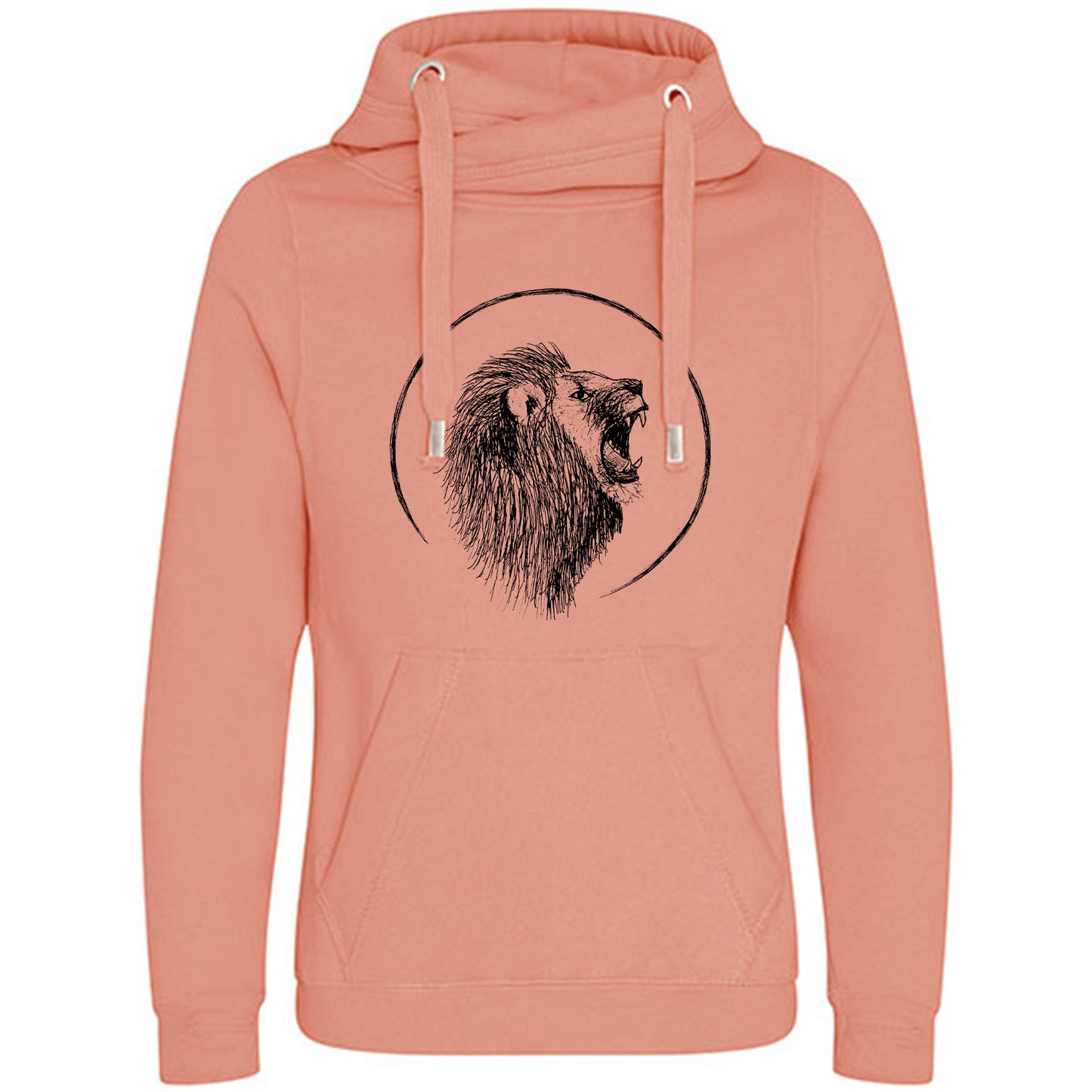 Cross Neck Hoodie/ Pulli / Motiv: Löwe gezeichnet